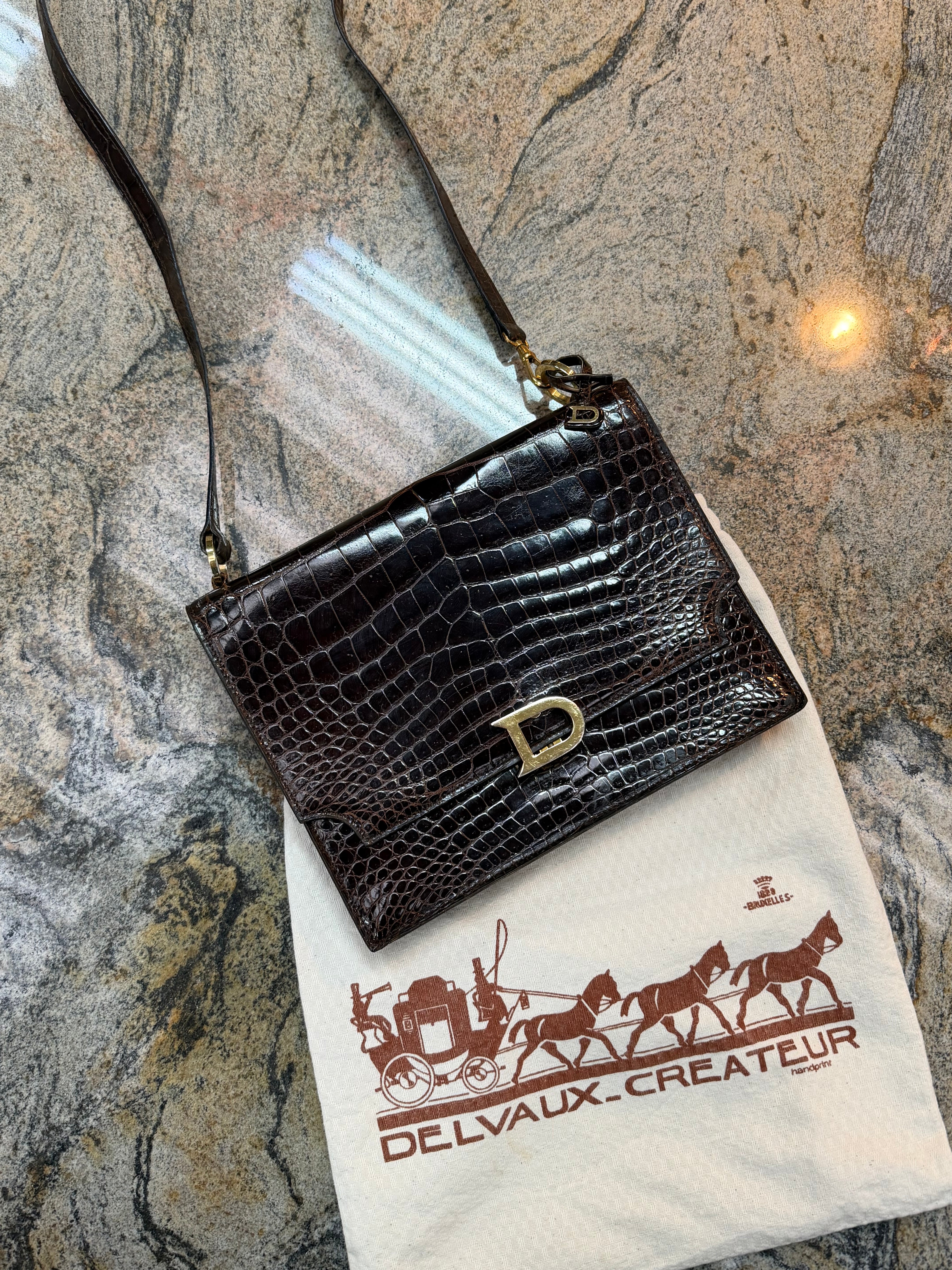 Delvaux Vintage Crocodile Leather Shoulder Bag – 24 x 19 cm | Troc 