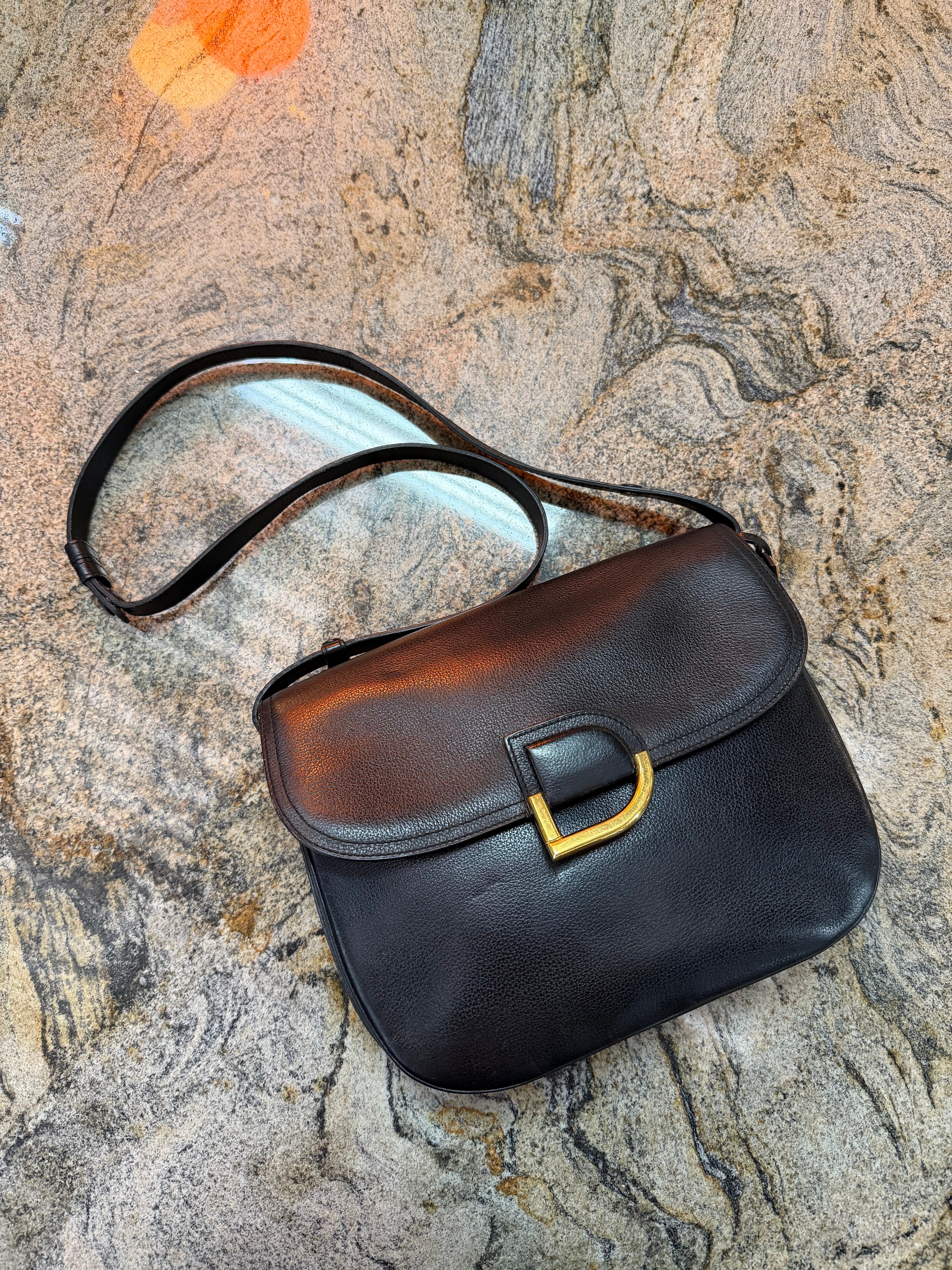 Delvaux Diligent Crossbody Bag in Black Leather – Gold Hardware 