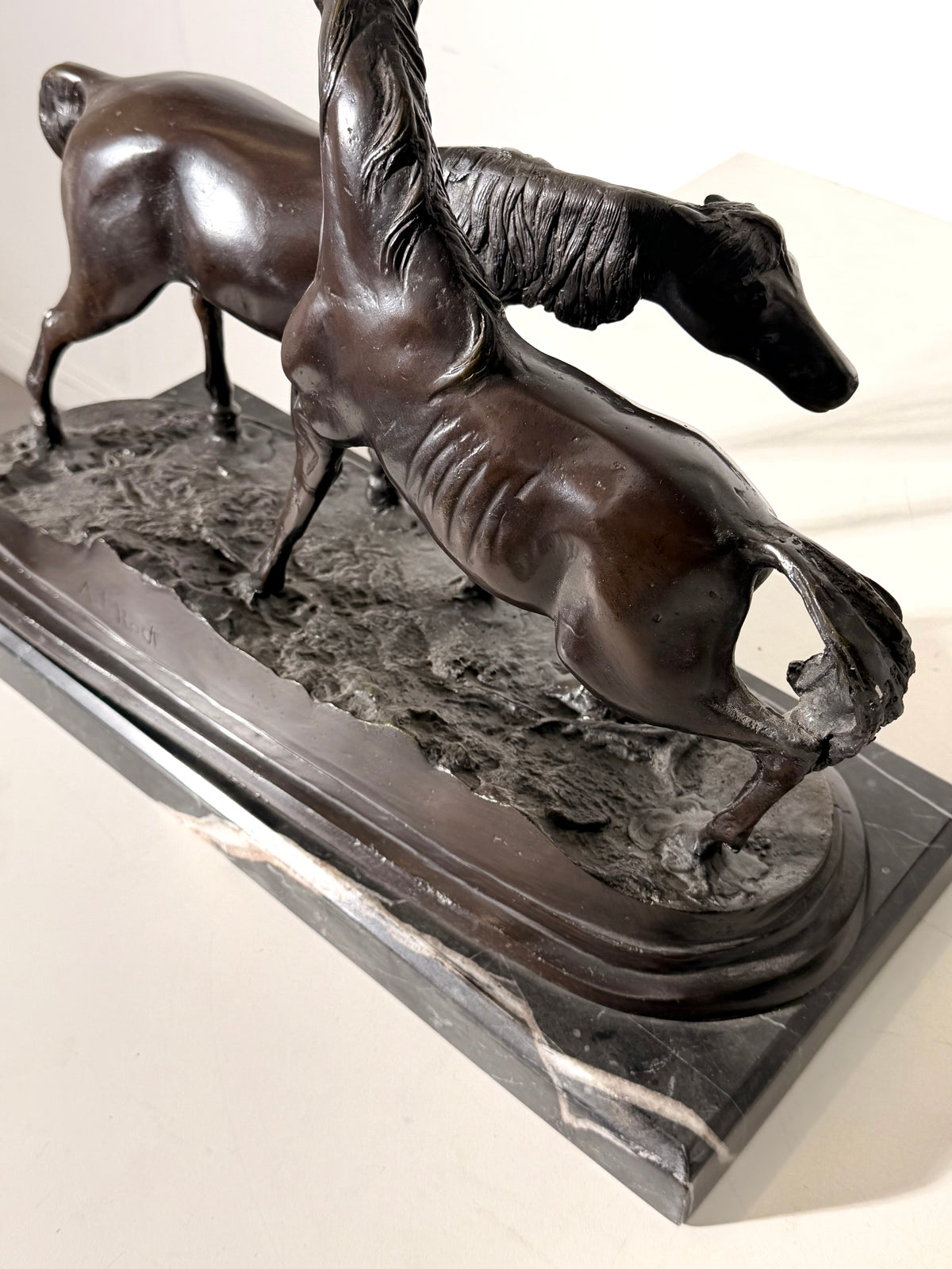 A.J. Rock Bronze Horse Sculpture on Black Marble Base