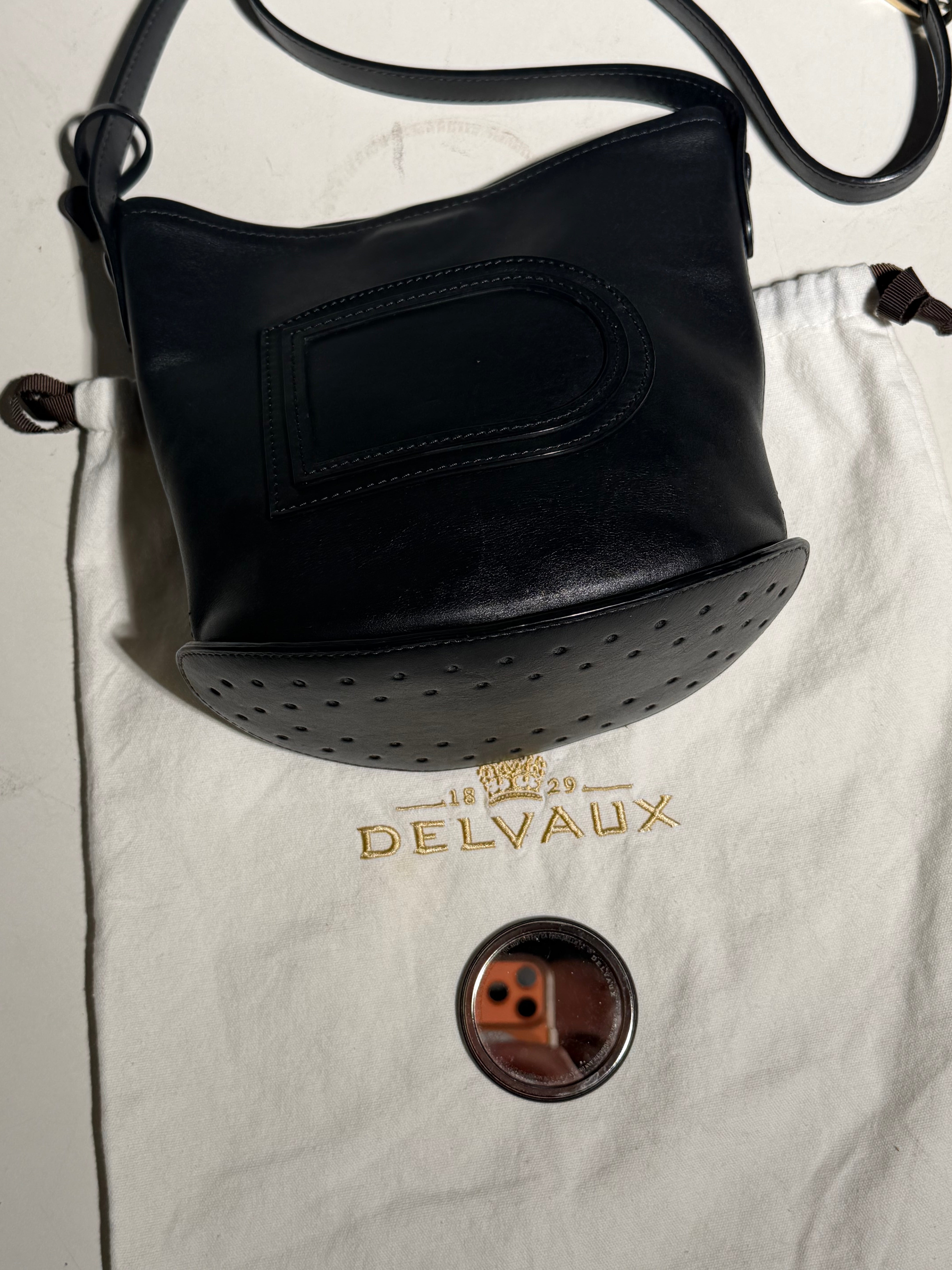 Delvaux Le Pin Mini Black Leather Bag with Dustbag and Mirror