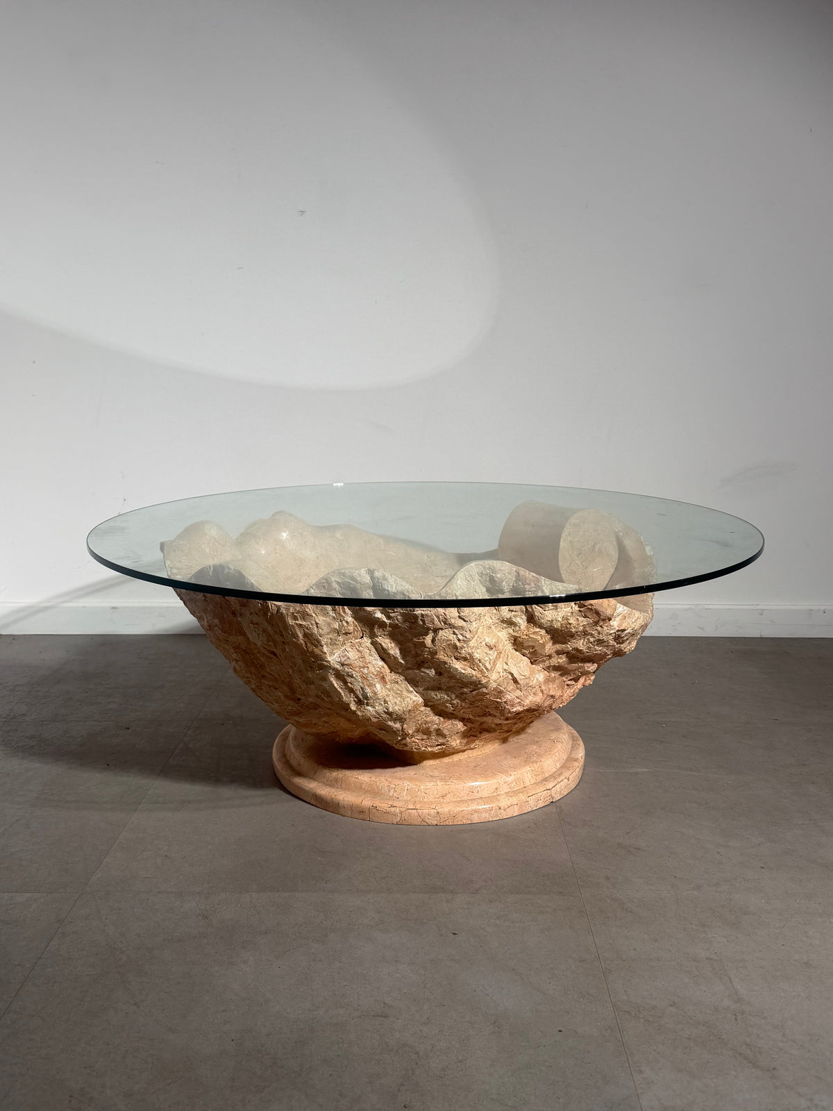 Sculptural Mactan Stone Coffee Table with Glass Top