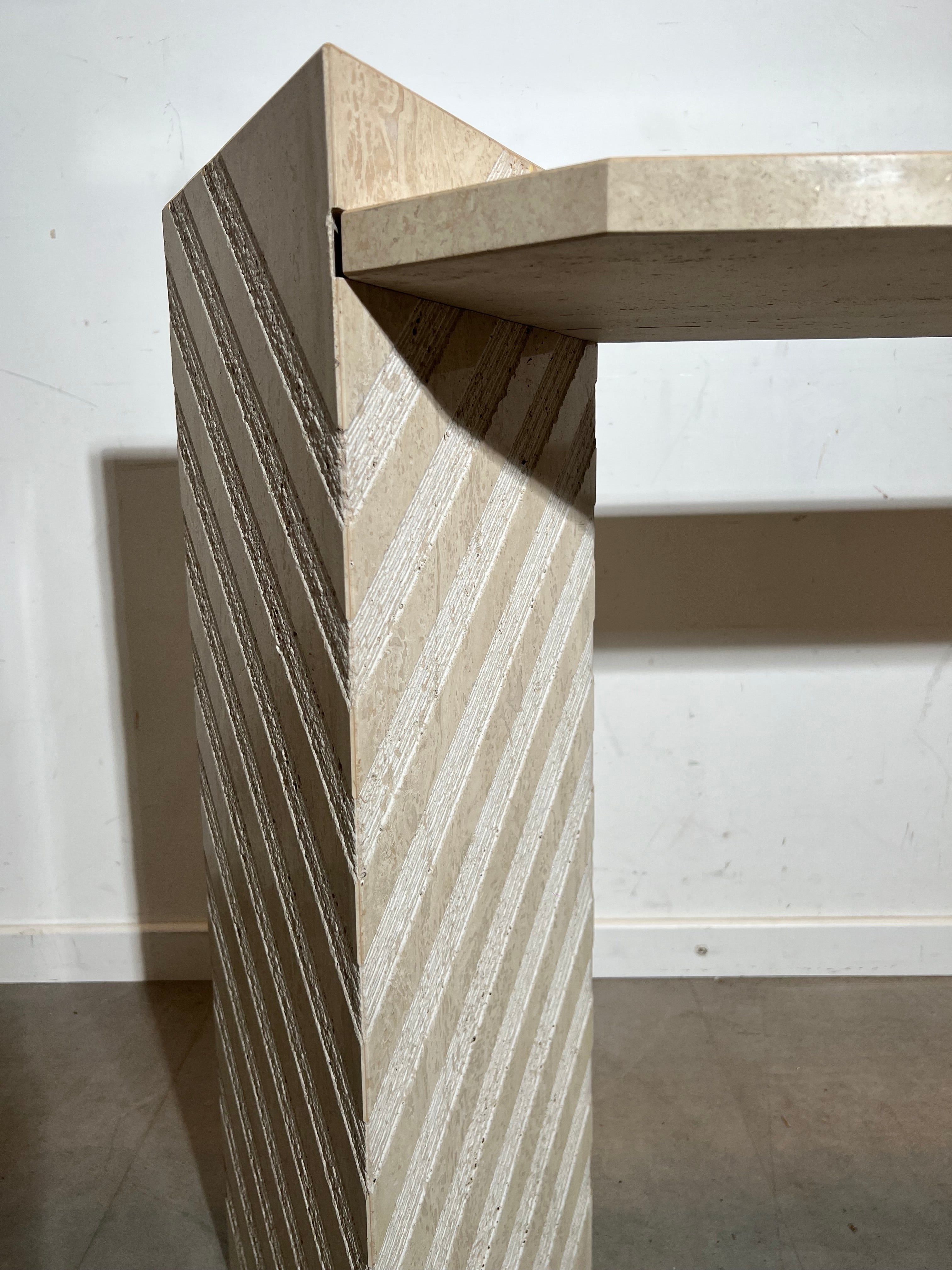 Postmodern travertine console table