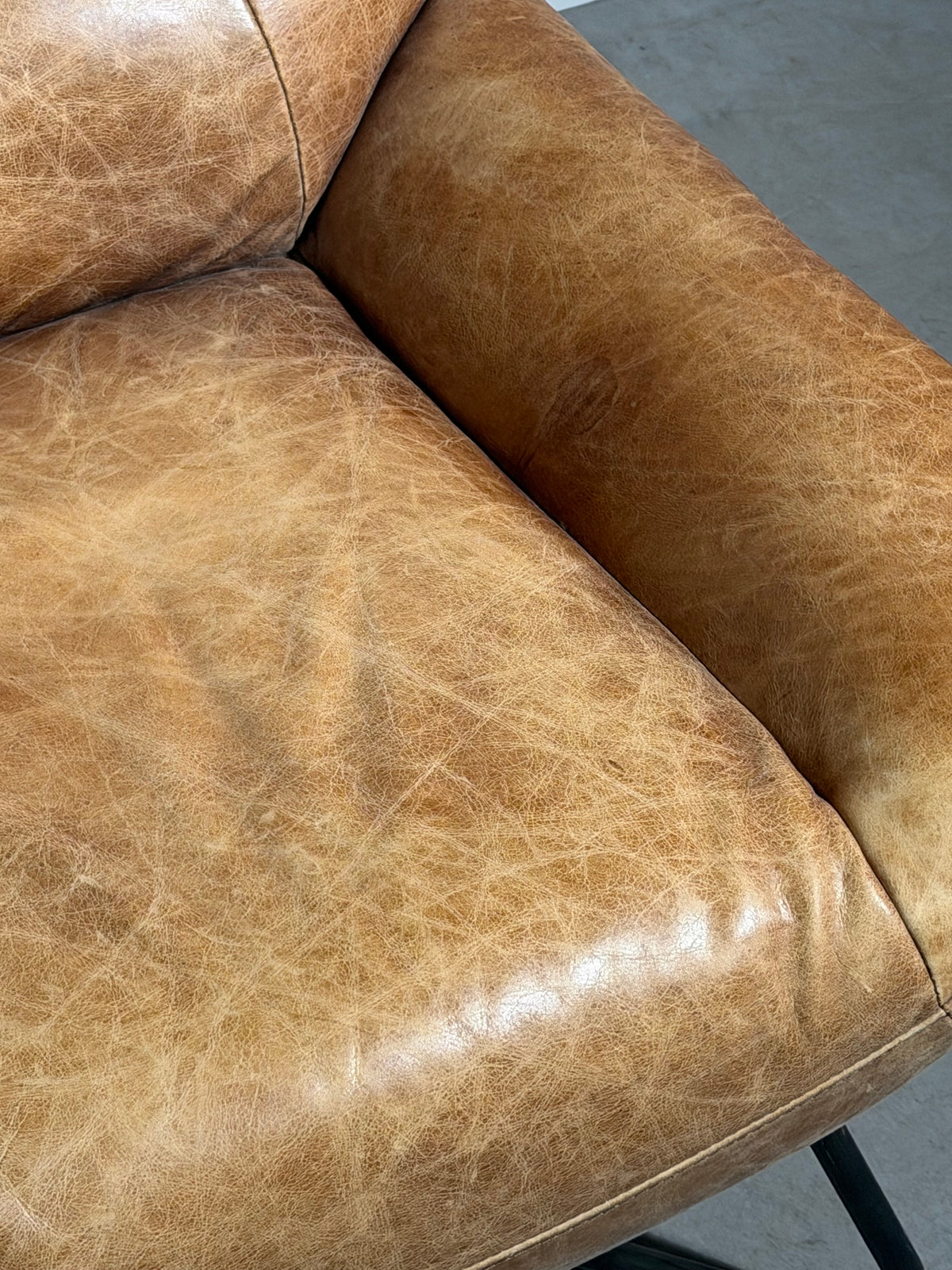 Cognac Leather Armchair with Industrial Metal Base