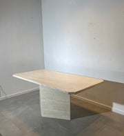 Travertine Dining Table with Sculptural Pedestal Base