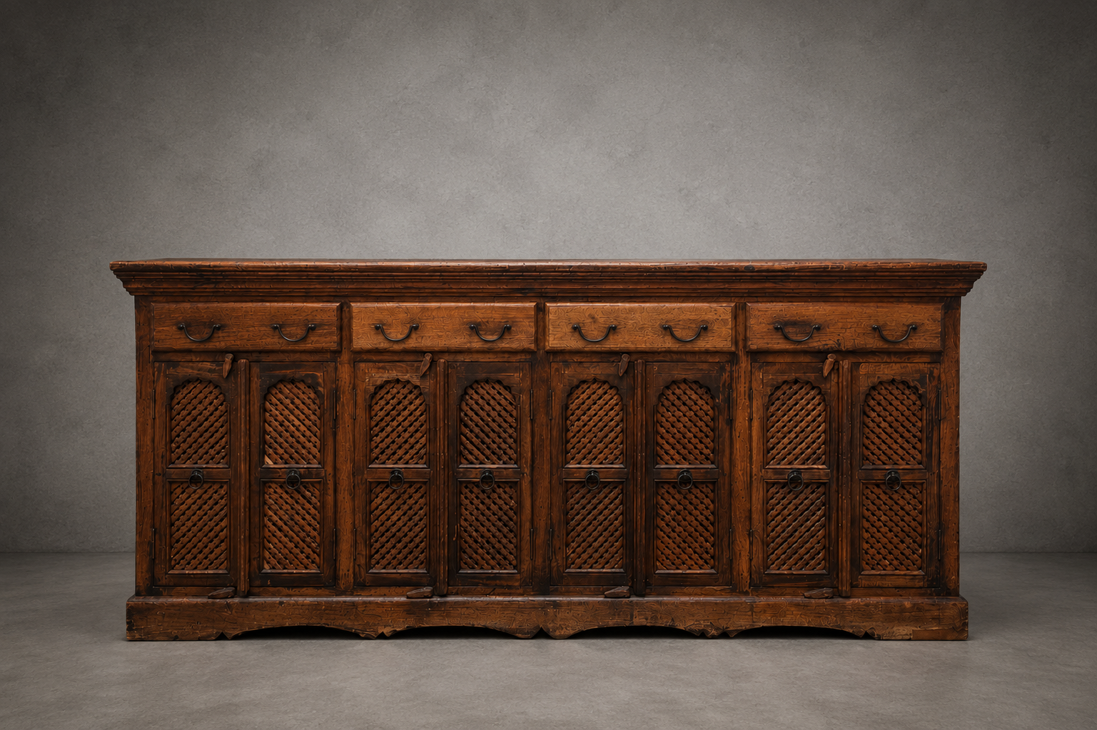 Antique Indian Sideboard with Lattice Doors
