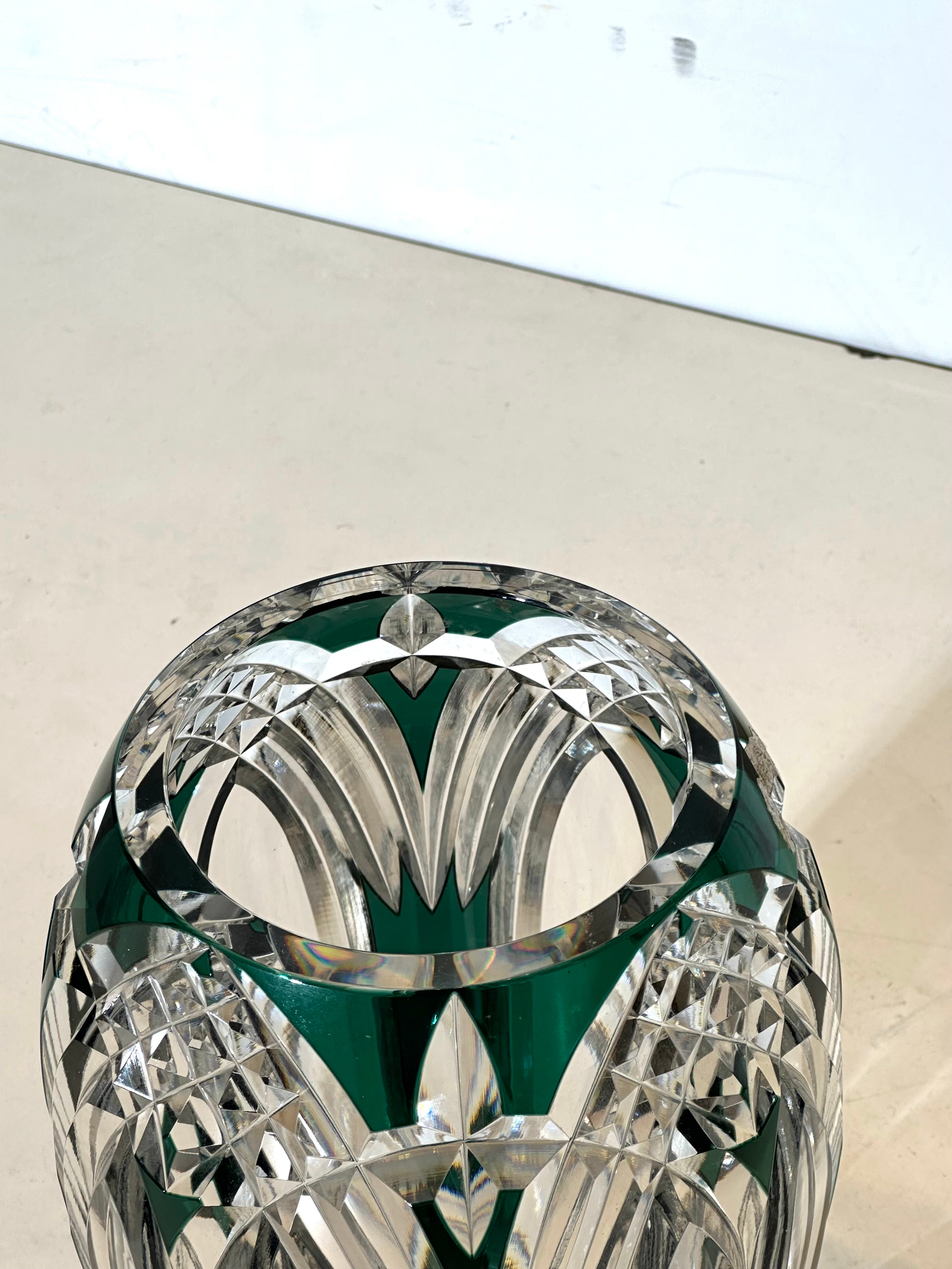 Val Saint Lambert crystal vase – green cut crystal