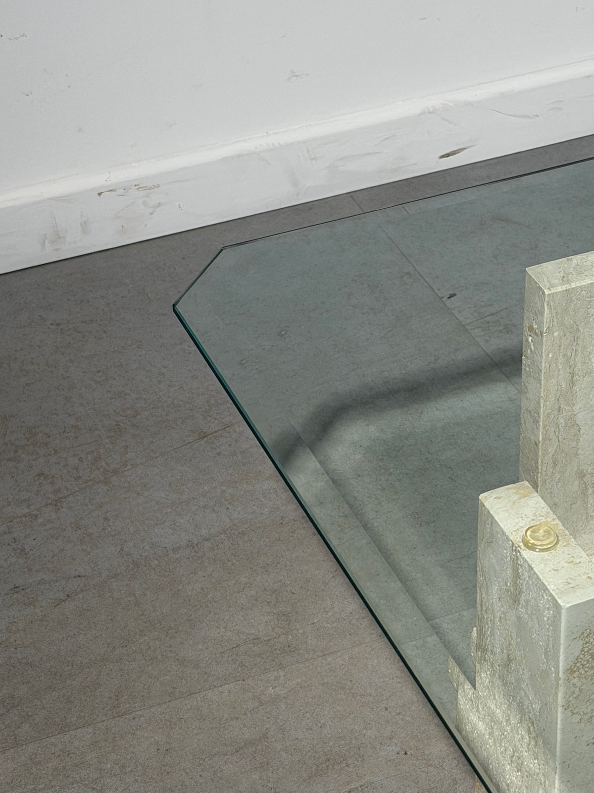 Willy Ballez Travertine & Glass Side Table