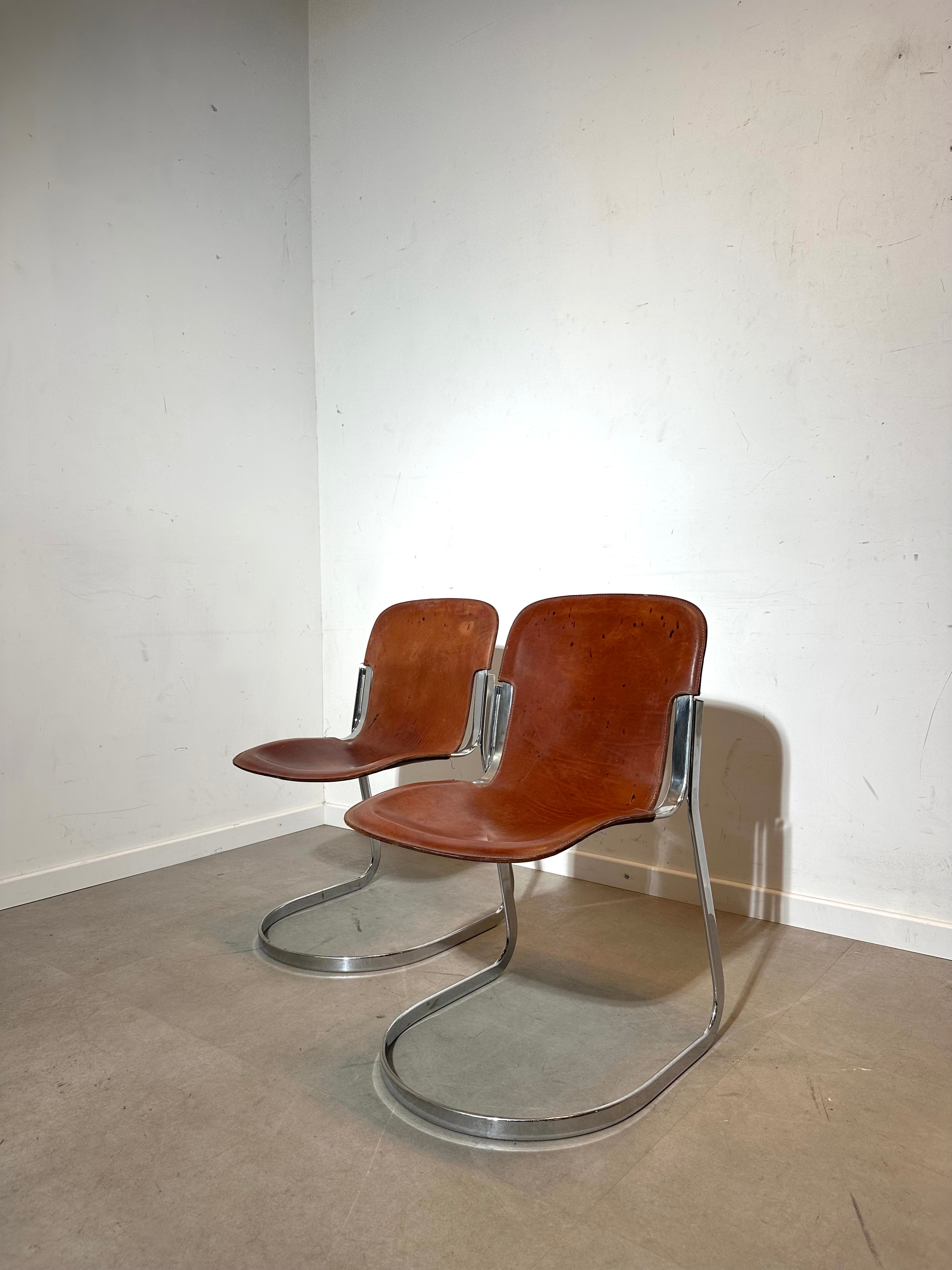 Willy Rizzo for Cidue Model C2 - Cognac Chair | Troc Leuven