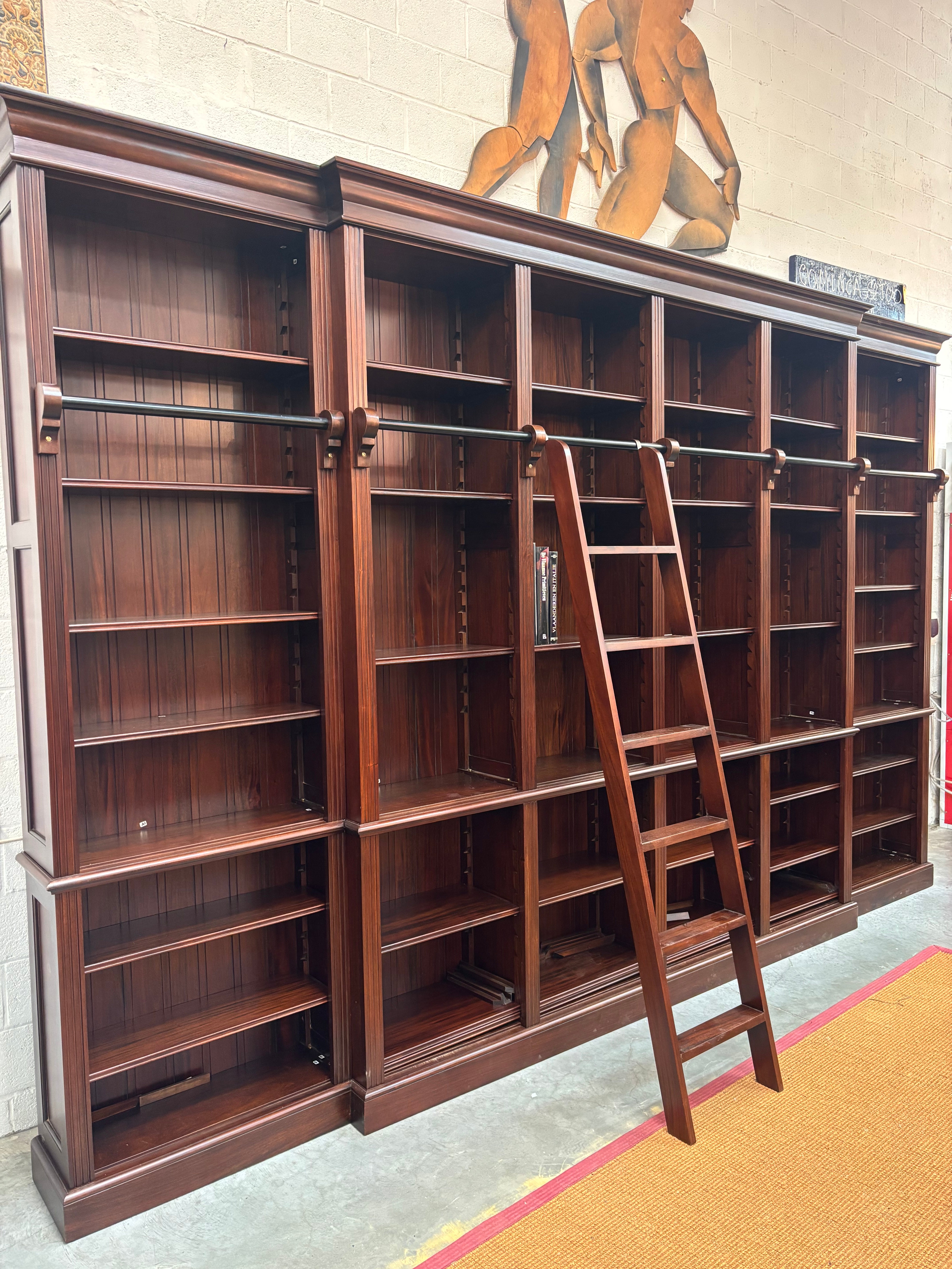 Large Mahogany Library Bookcase with Ladder – 420 x 270 cm