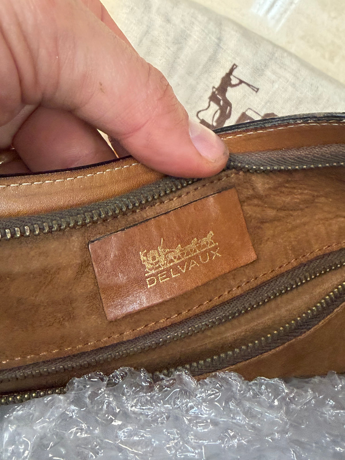 Vintage Delvaux Cognac Leather Shoulder Bag – With Dust Bag, Mirror & Certificate