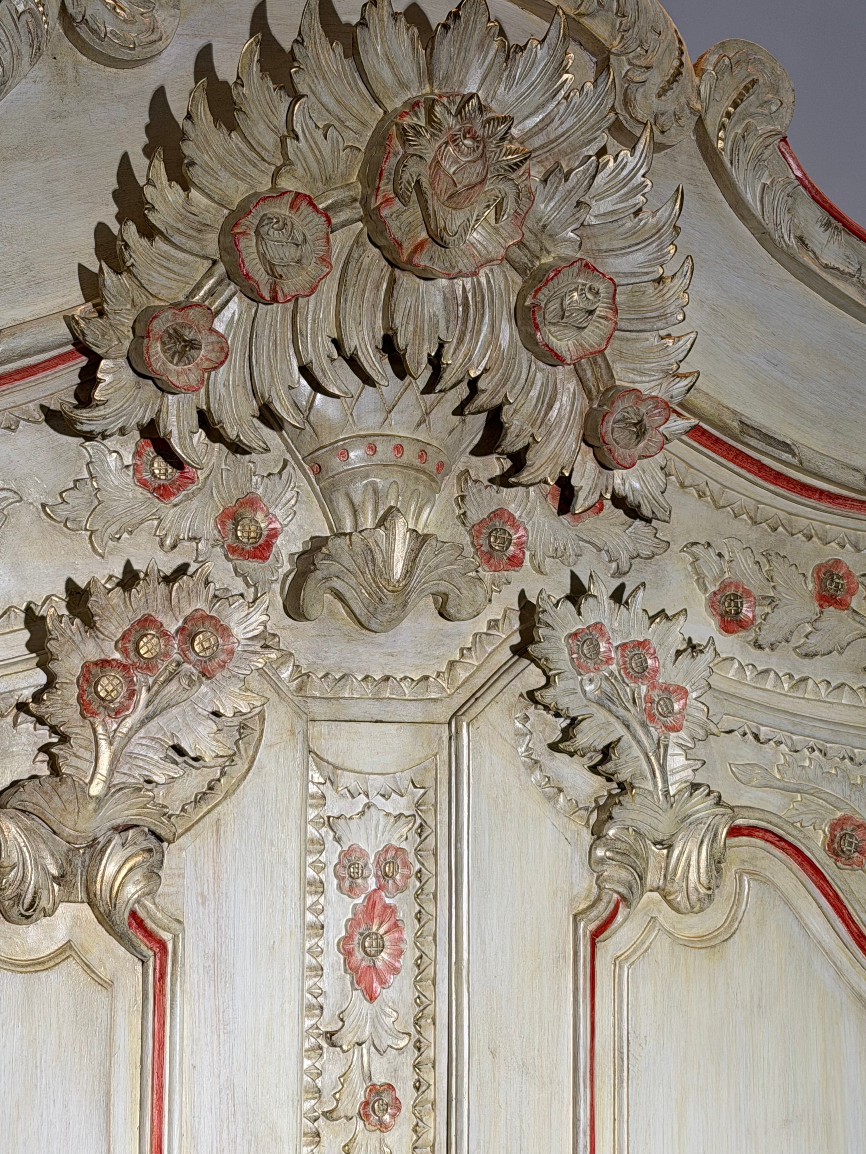 Ornate Hand-Painted Baroque Style Armoire – Floral Carved Wardrobe