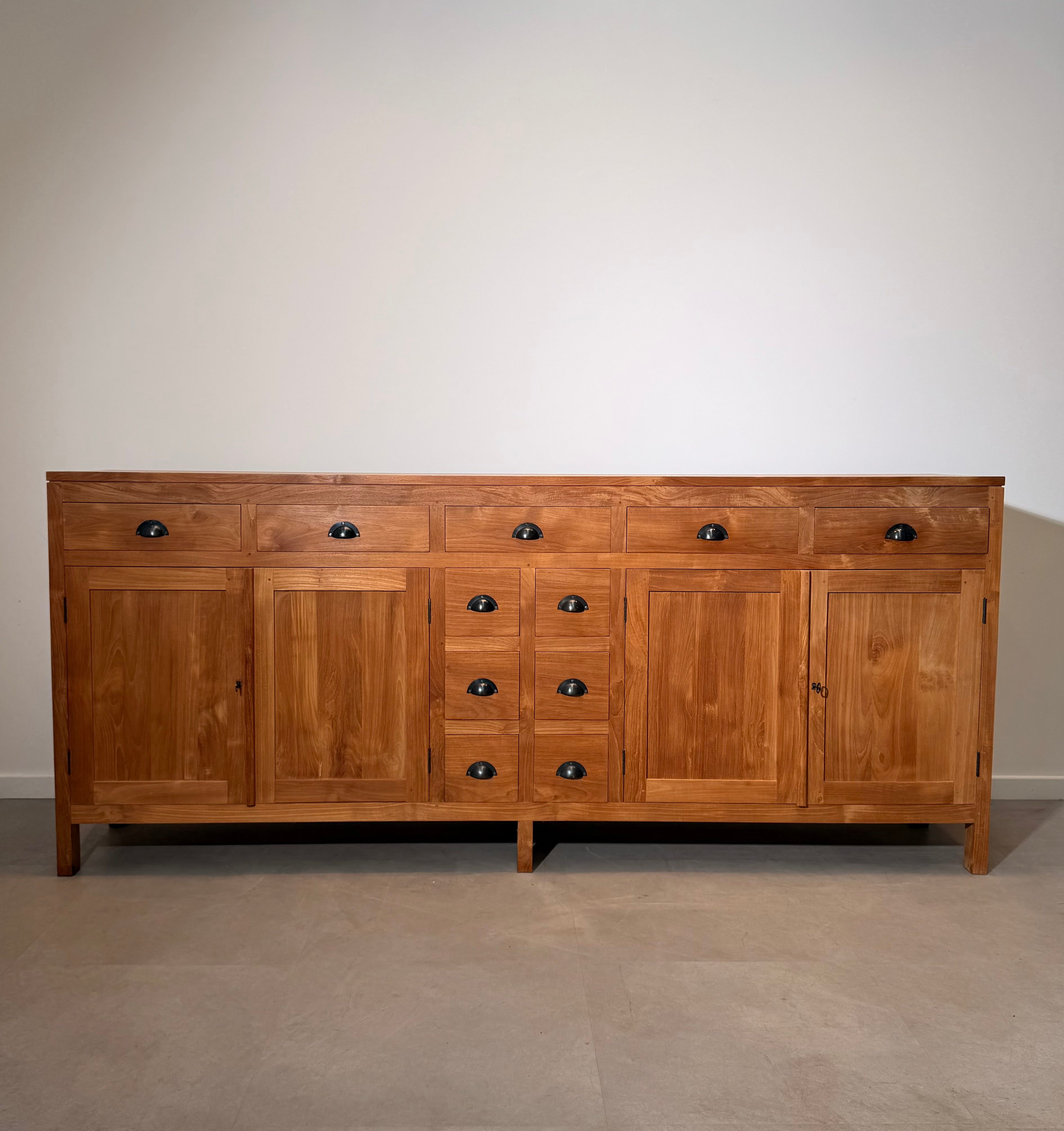 Large Solid Teak Sideboard with Multiple Drawers and Cupboards