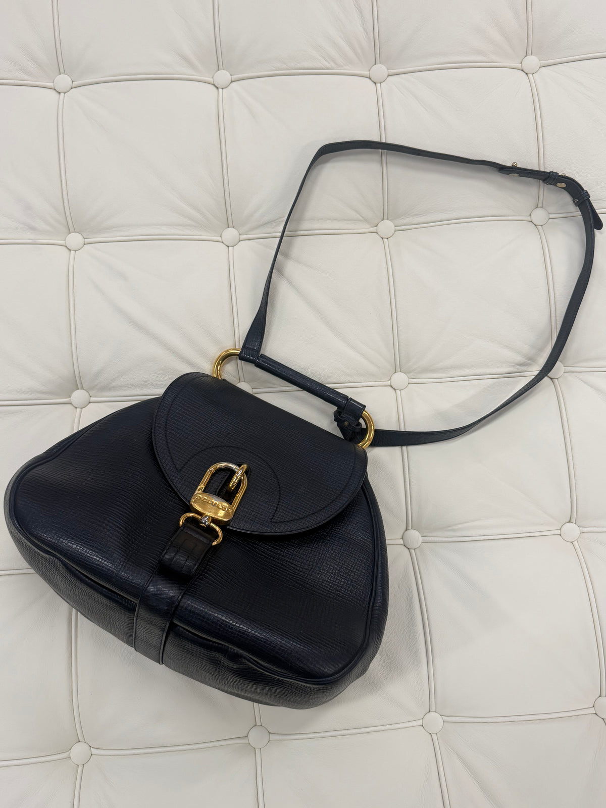 Delvaux Cerceau Navy Blue Leather Crossbody Bag – 31 × 25 cm
