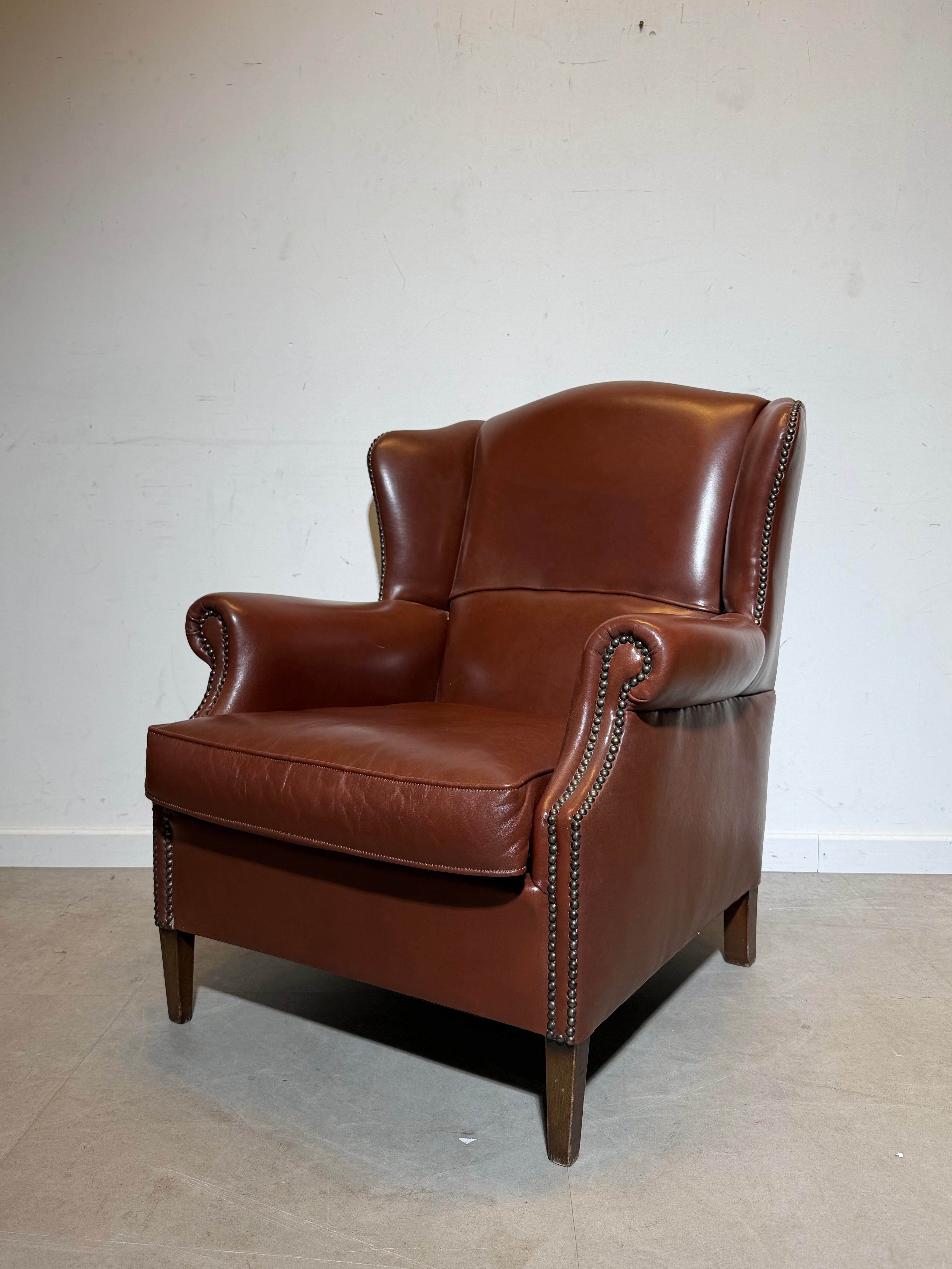 Vintage Tobacco Brown Leather Wingchair