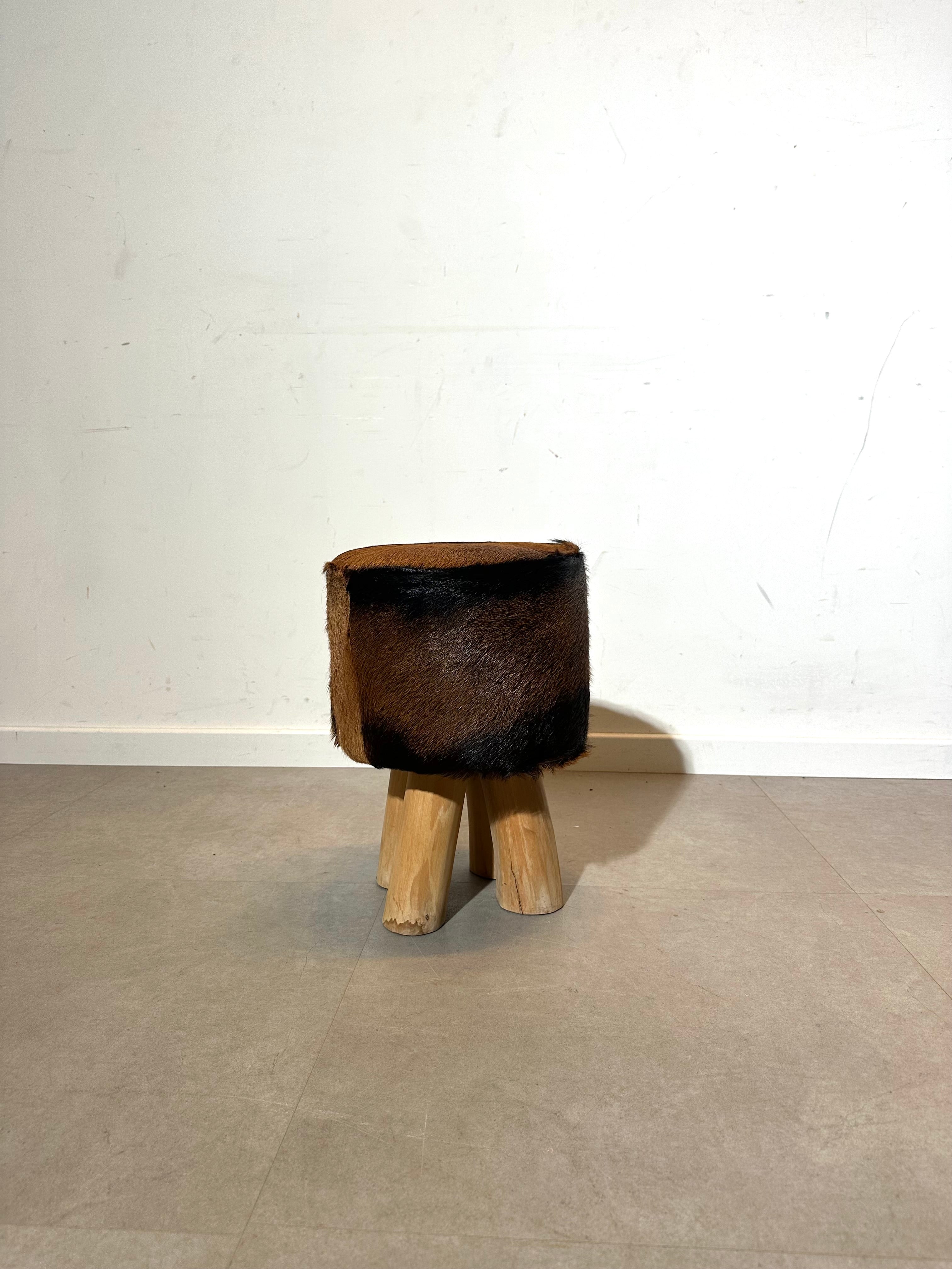 Vintage Stool with Cowhide