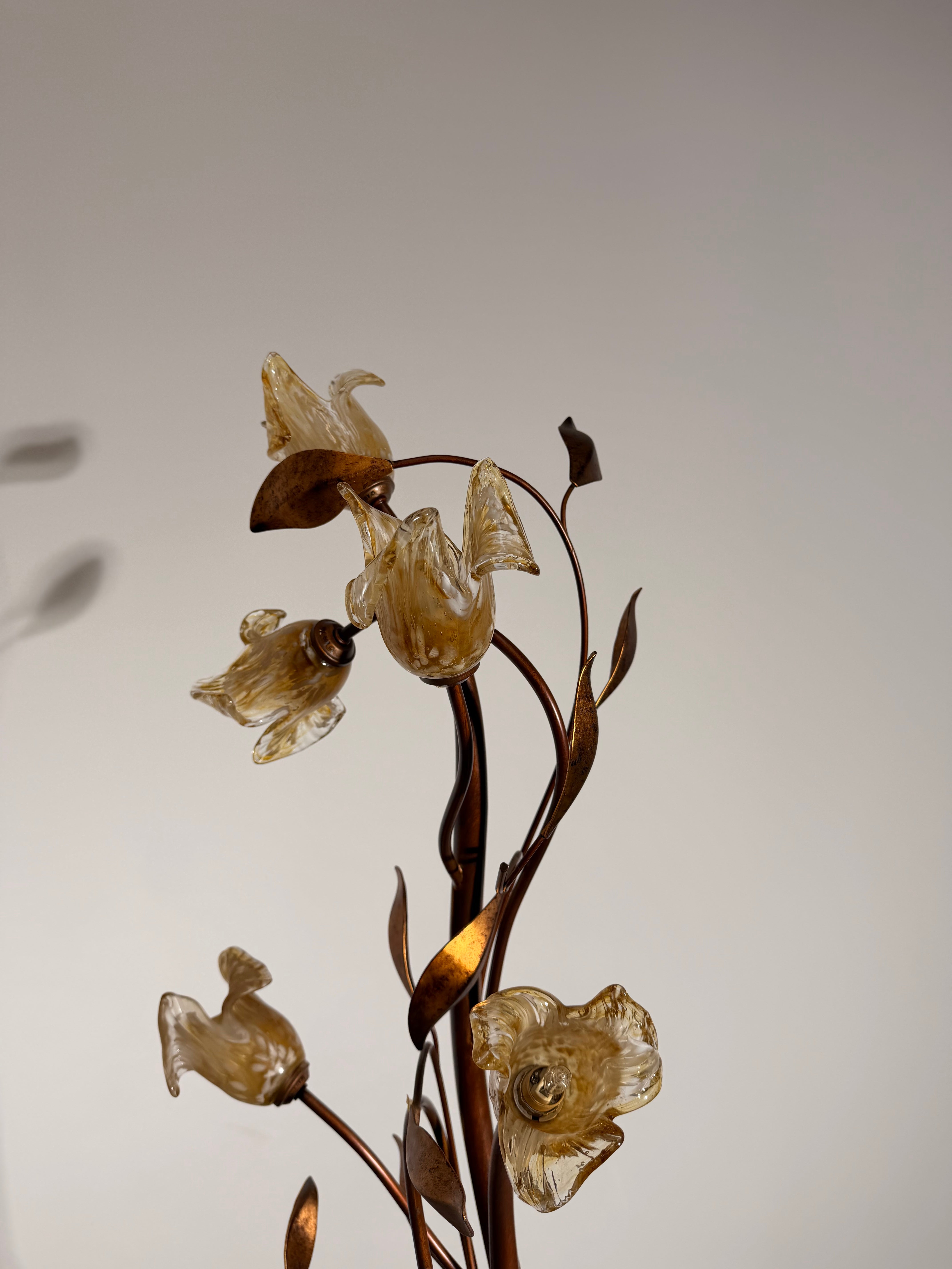 Floral Floor Lamp in Metal & Murano Style Glass