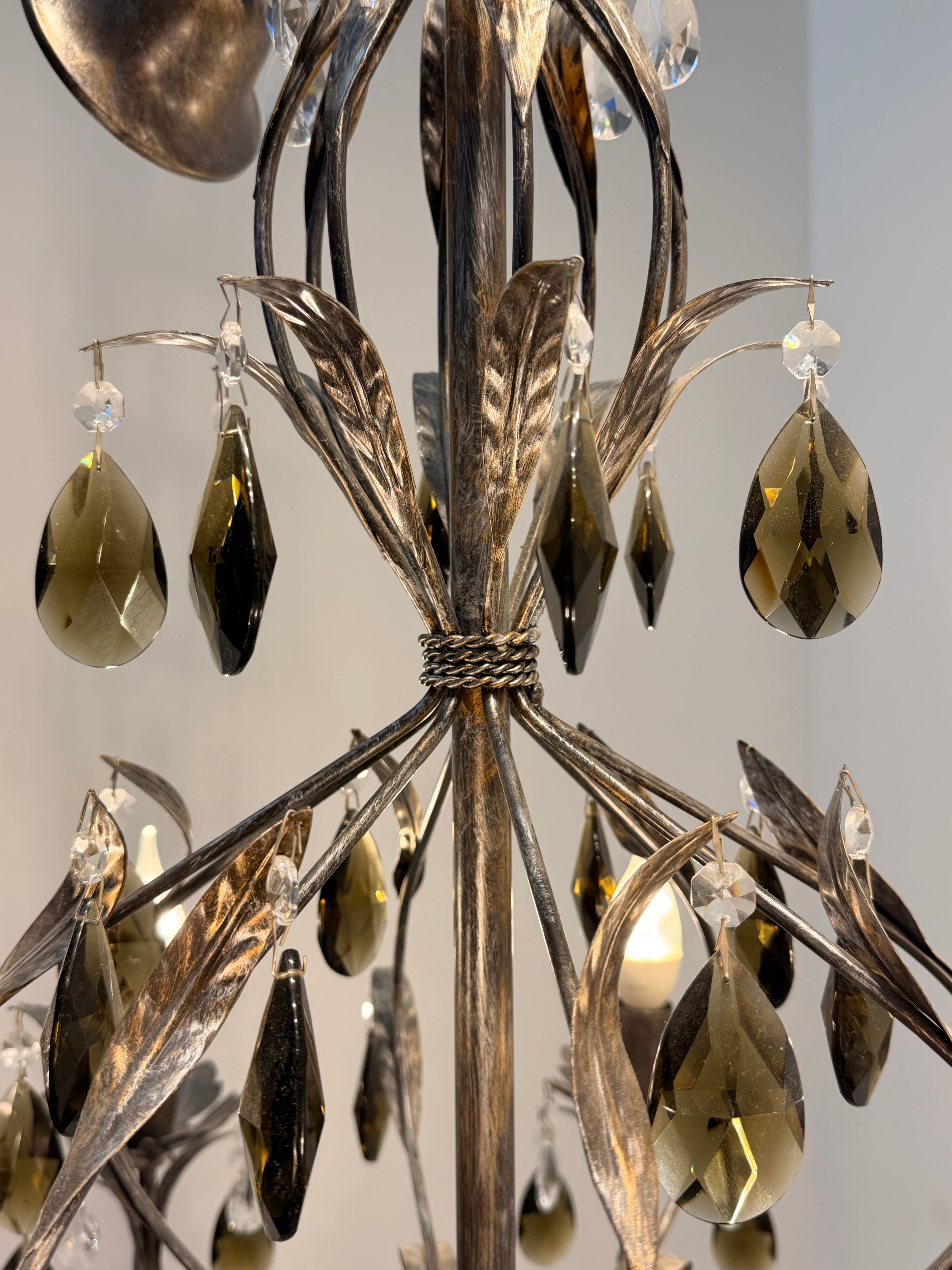 Vintage Crystal Chandelier with Smoked Glass Drops