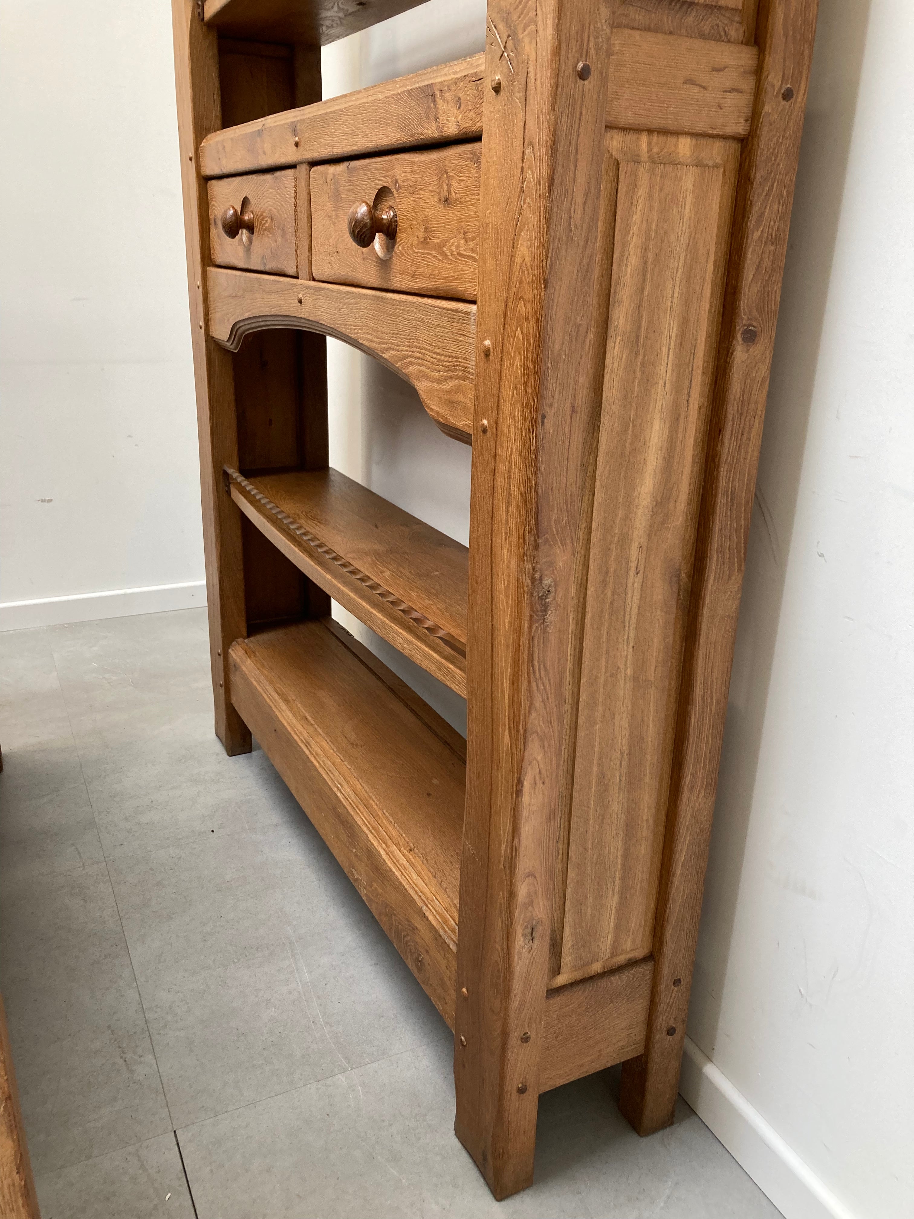 Massive Oak Bar Cabinet With Two Bar Stools