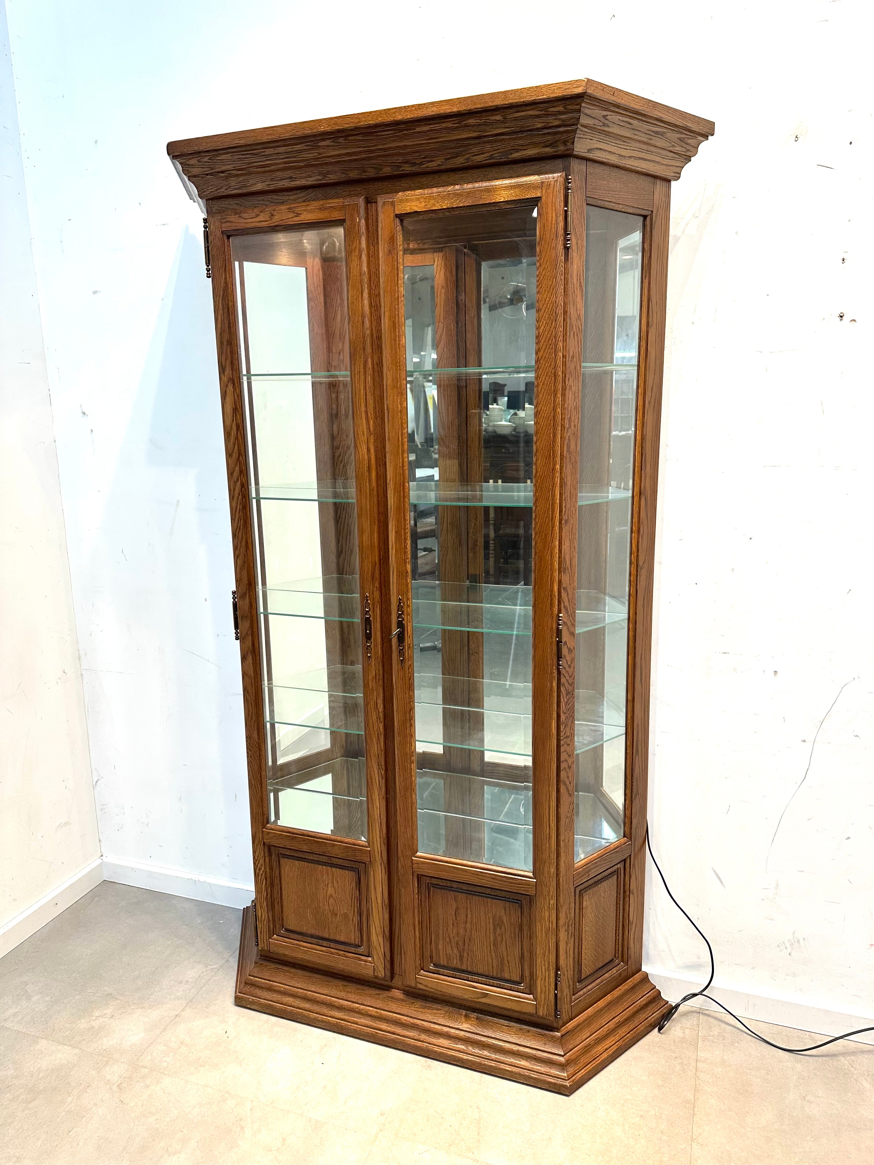 Vintage Oak Display Cabinet with Glass Shelves