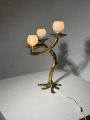Sculptural Bronze Table Lamp with Three Opaline Glass Shades – 66 cm