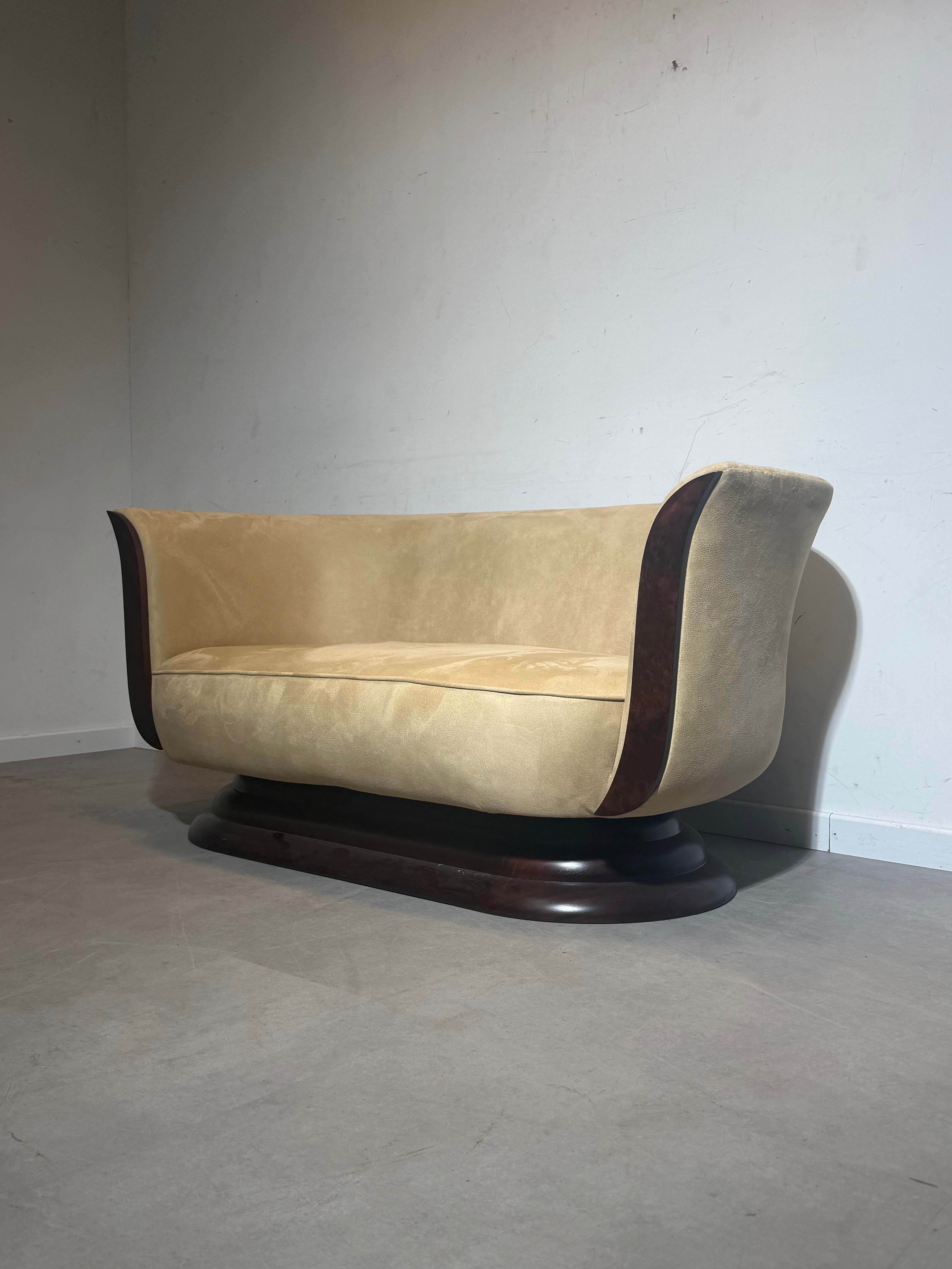 Art Deco Tulip Two-Seater Sofa – Hotel Le Malandre – Freshly Upholstered