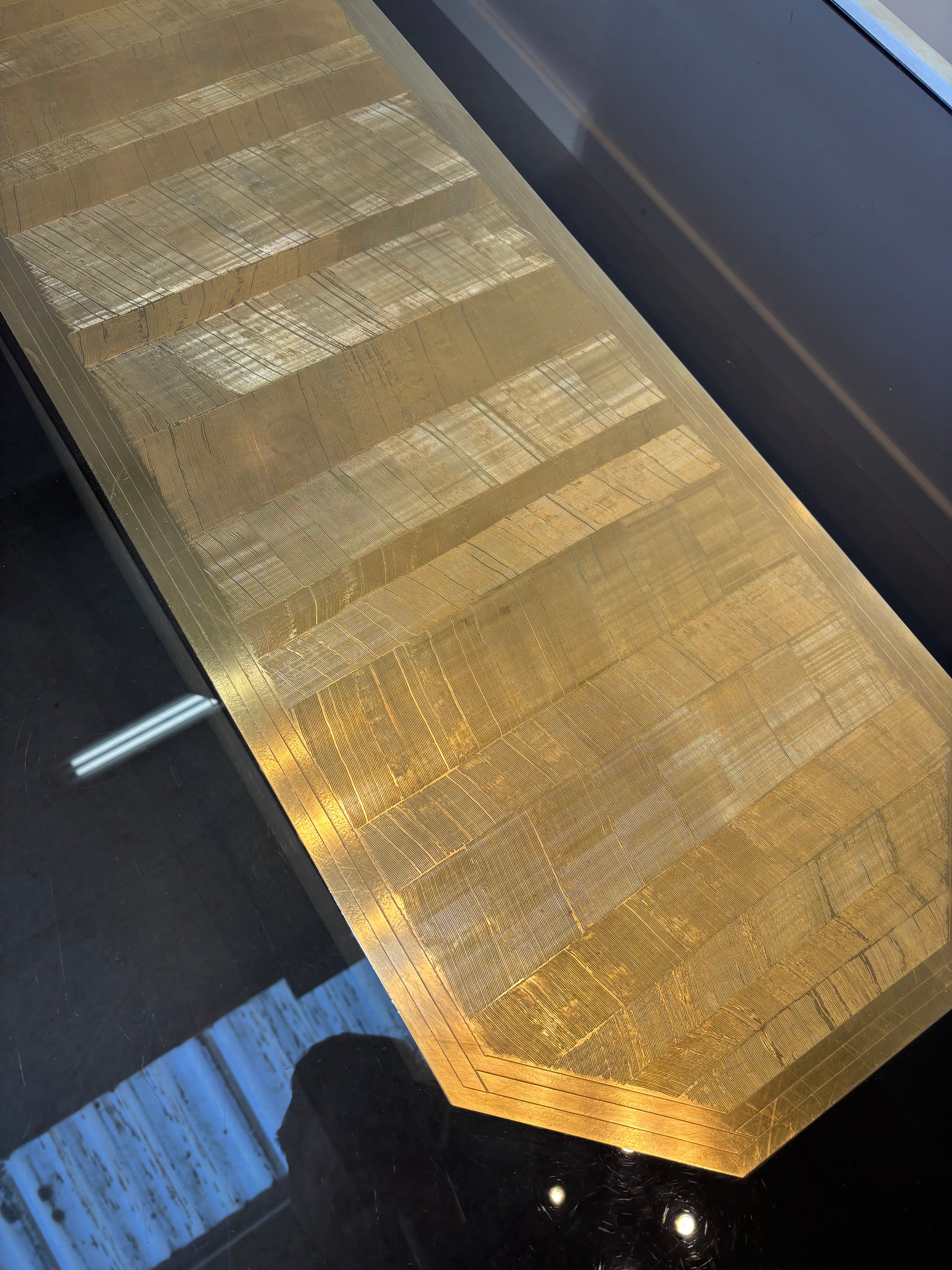 Roger Vanhevel Brass Etched Travertine Dining Table