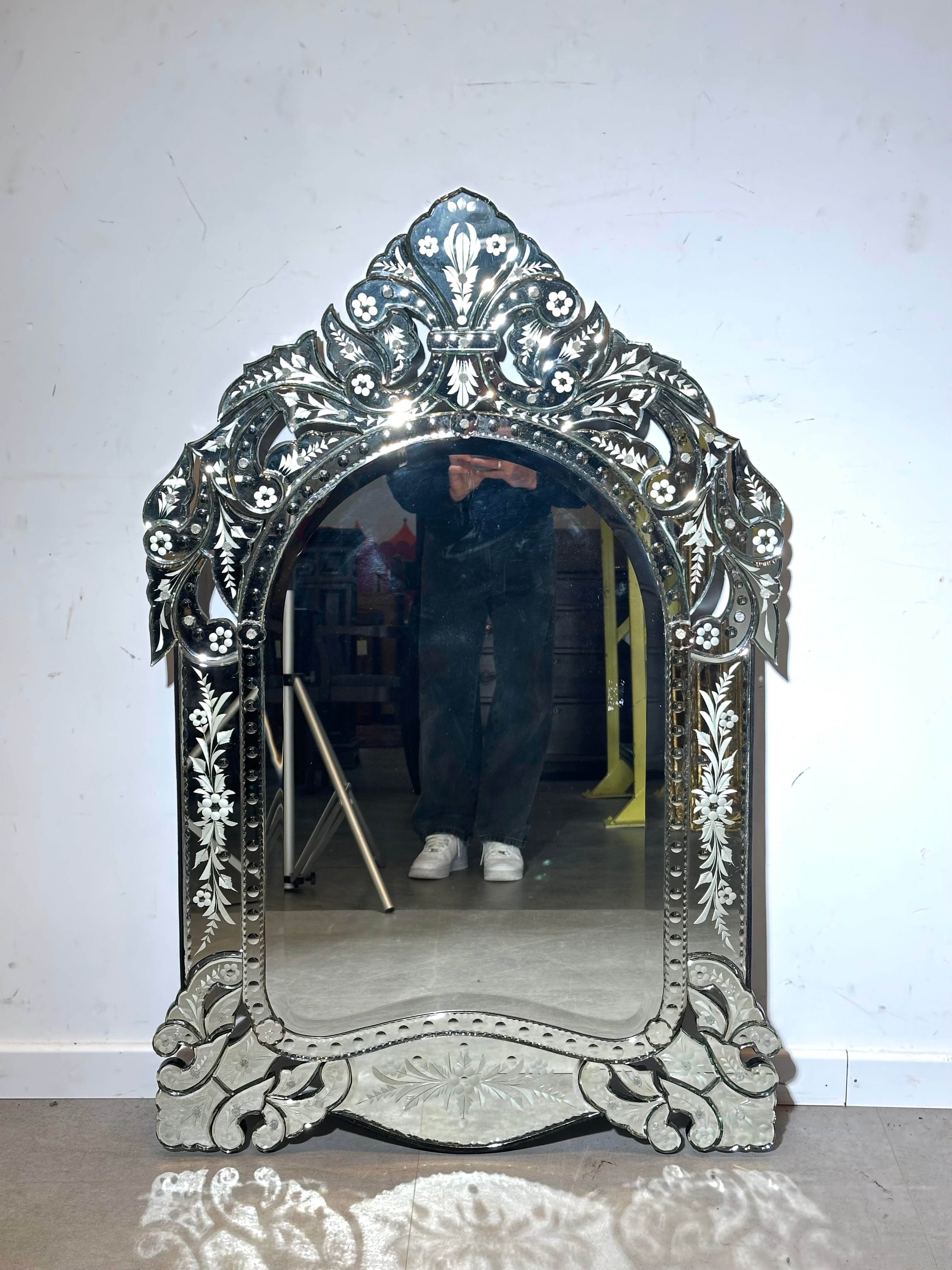 Vintage Venetian-style etched mirror turqouise