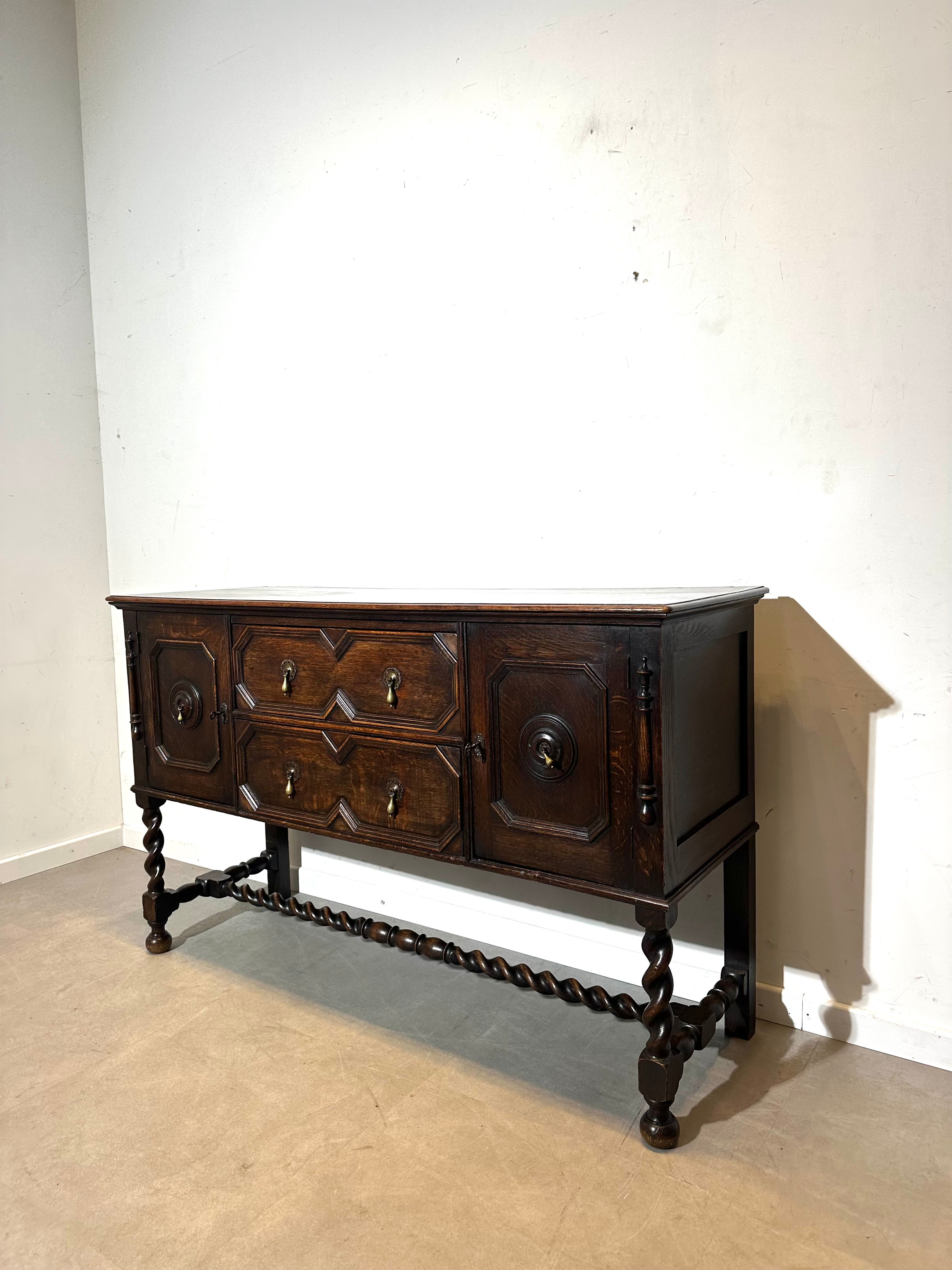 Antique oak sideboard barley twist base