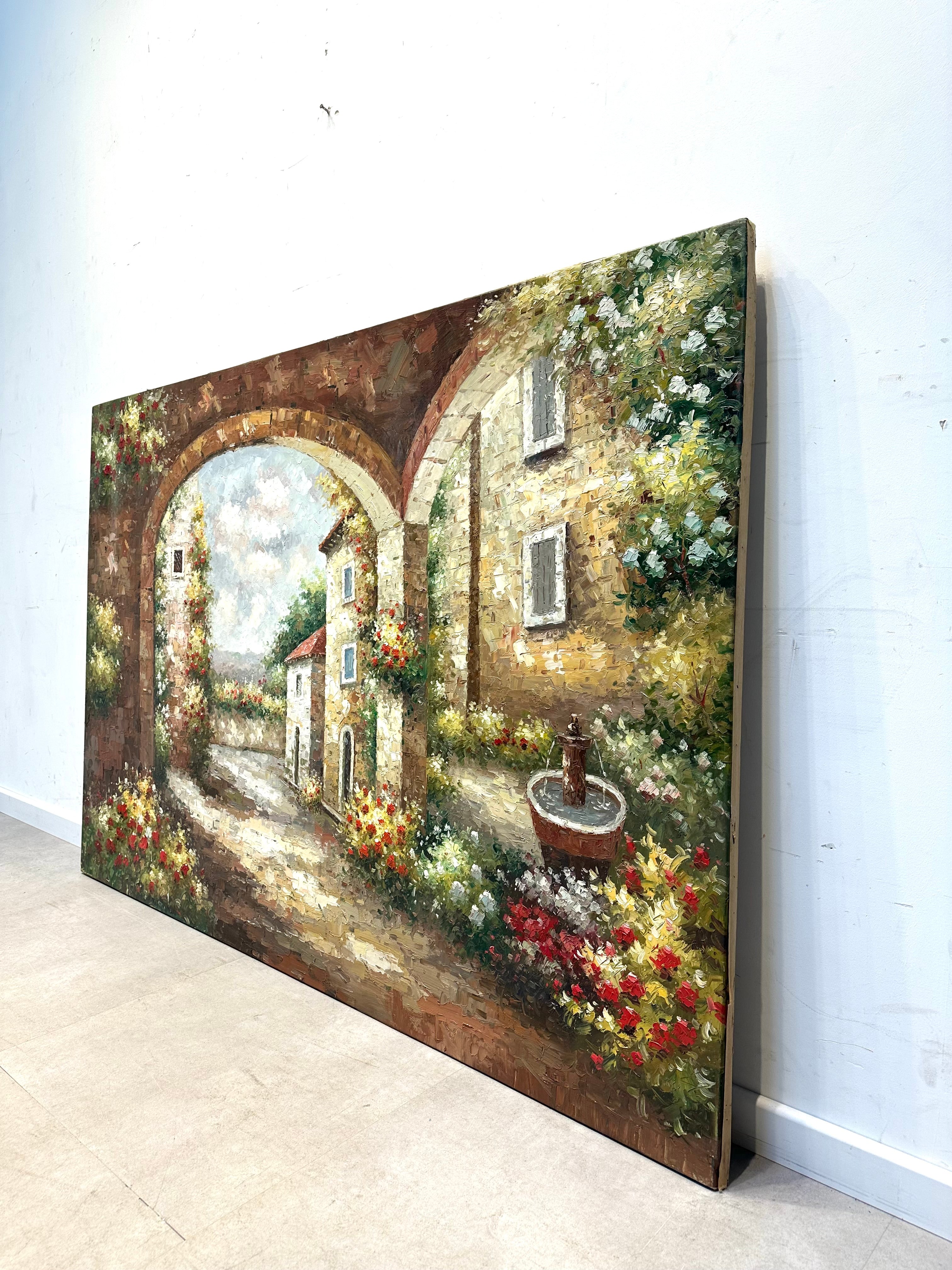 Large Mediterranean Village Oil Painting