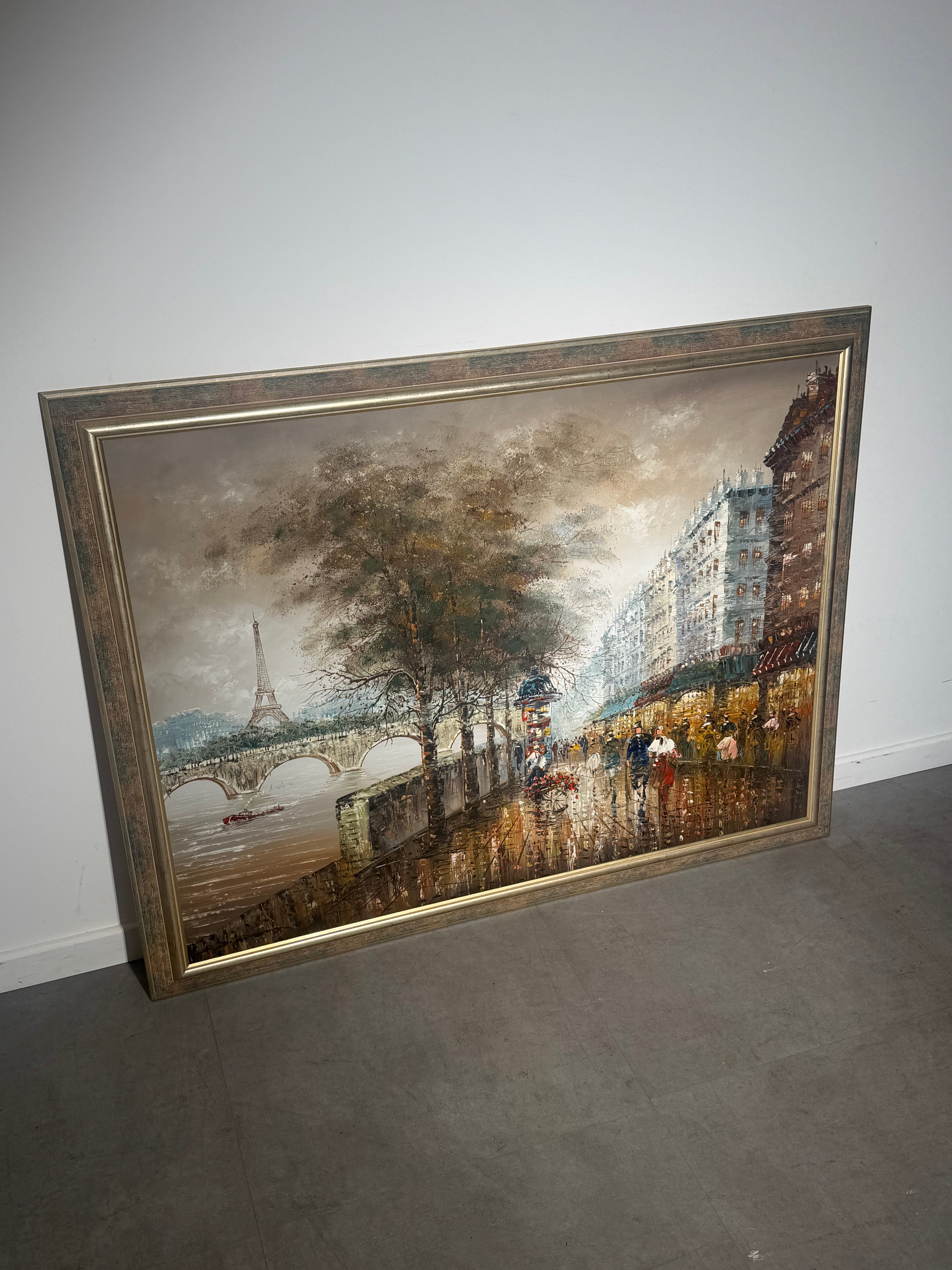 Large Paris Street Scene Oil Painting – Signed Burnett