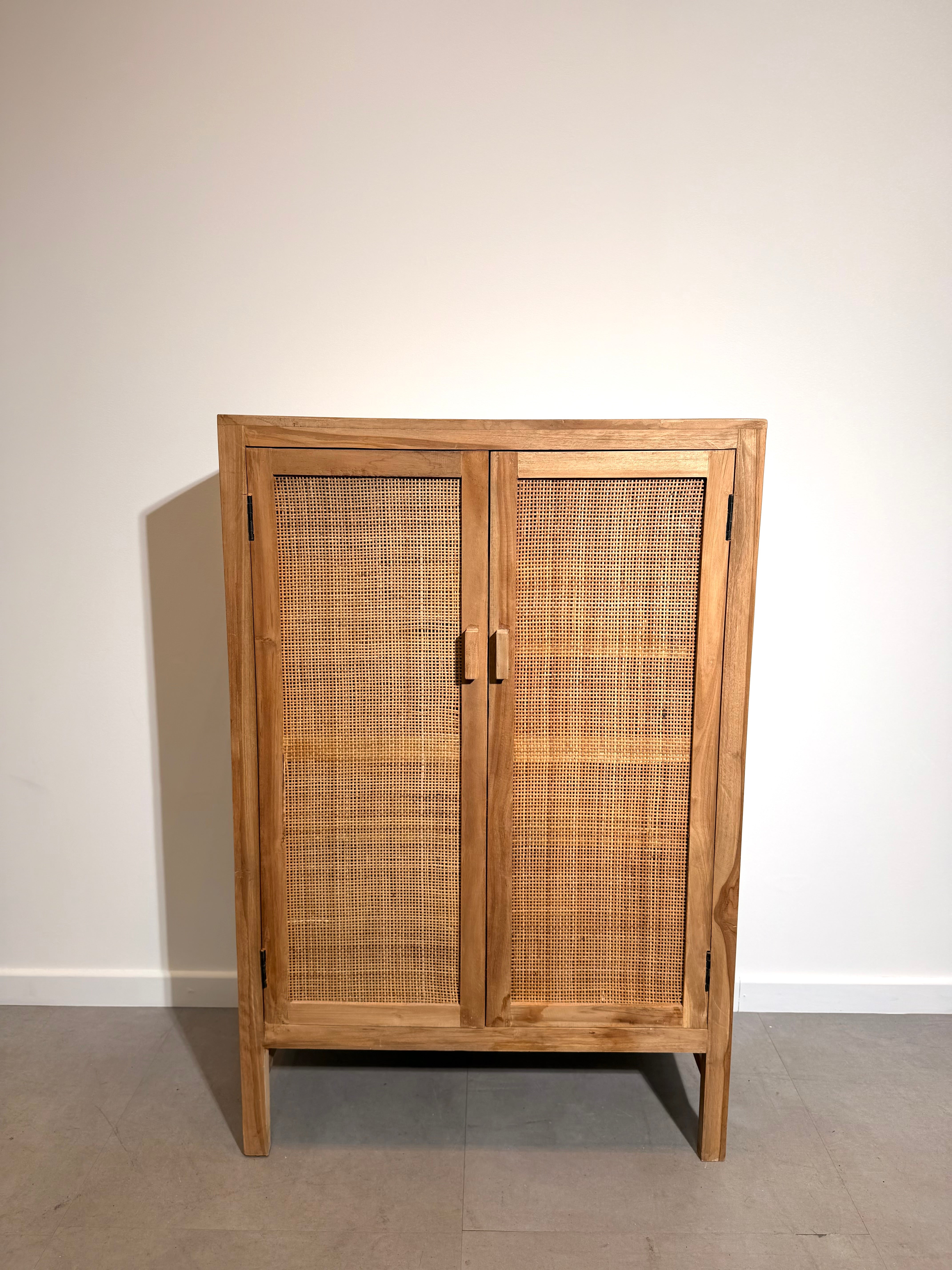 Vintage Teak Cabinet with Rattan Doors