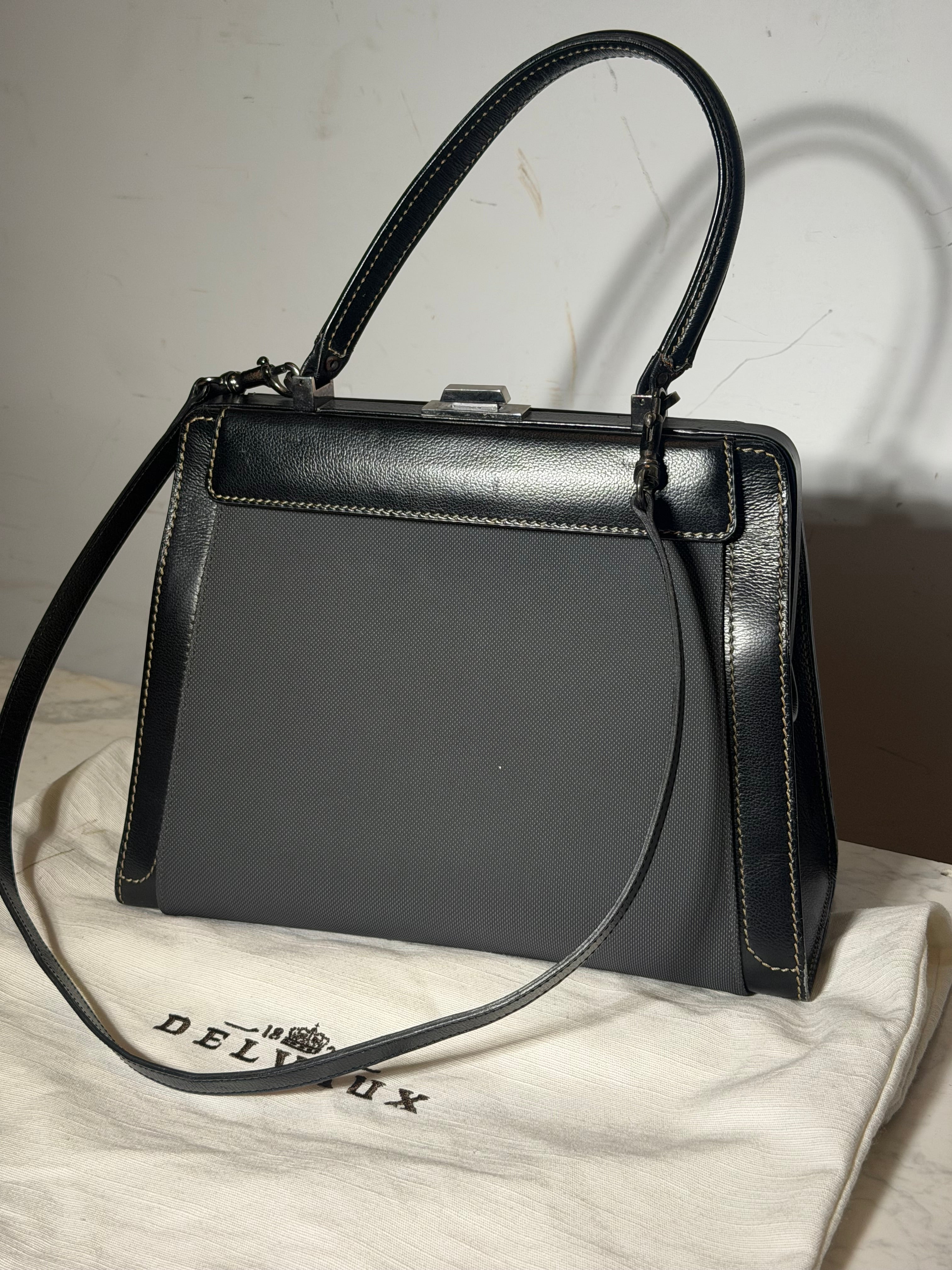 Delvaux Illusion Handbag Black Leather & Interchangeable Canvas Panels