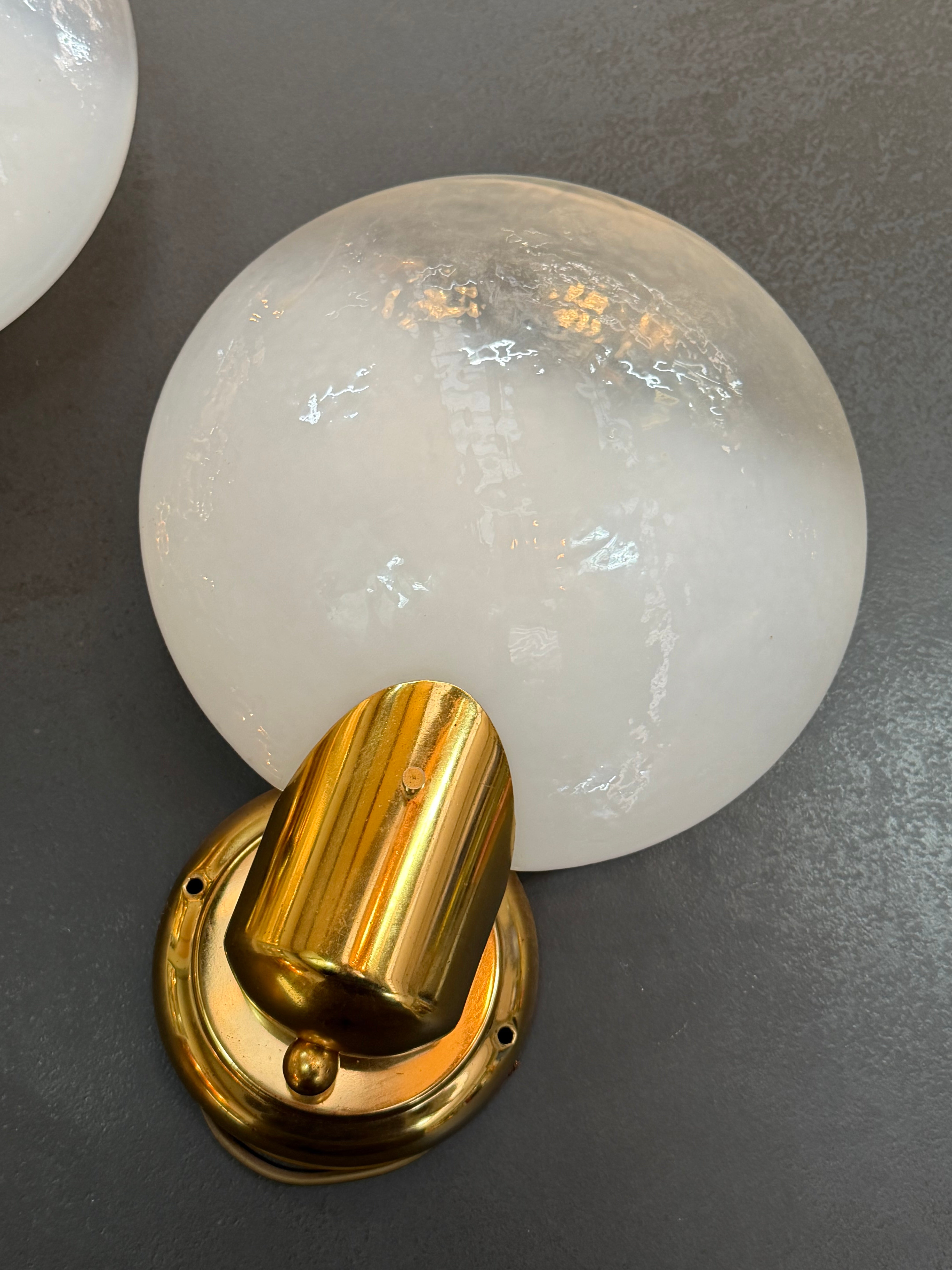Pair of Boulanger Wall Sconces – Brass & Frosted Glass Globes