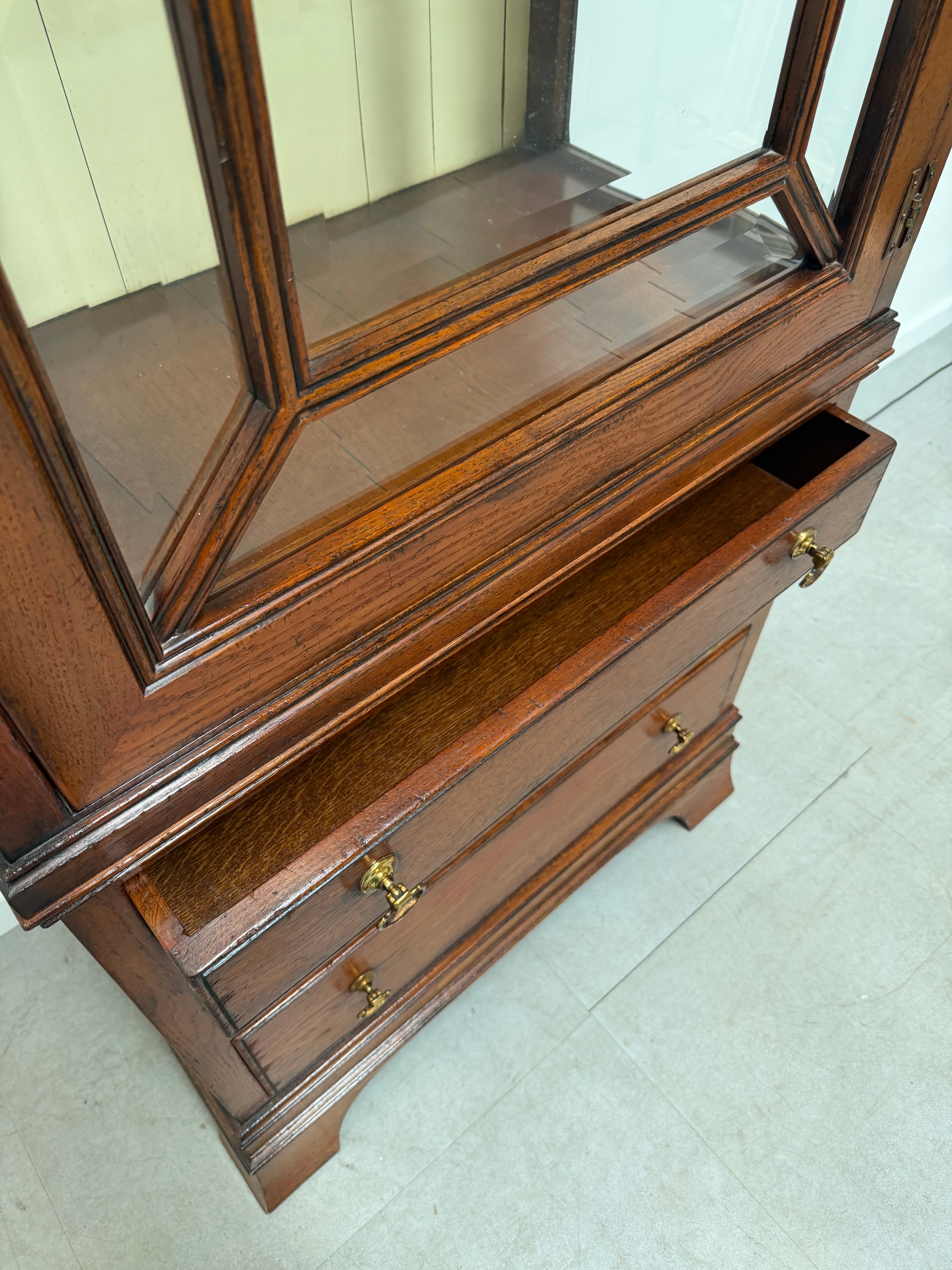 Antique Wooden Display Cabinet with Glass Doors & Lighting