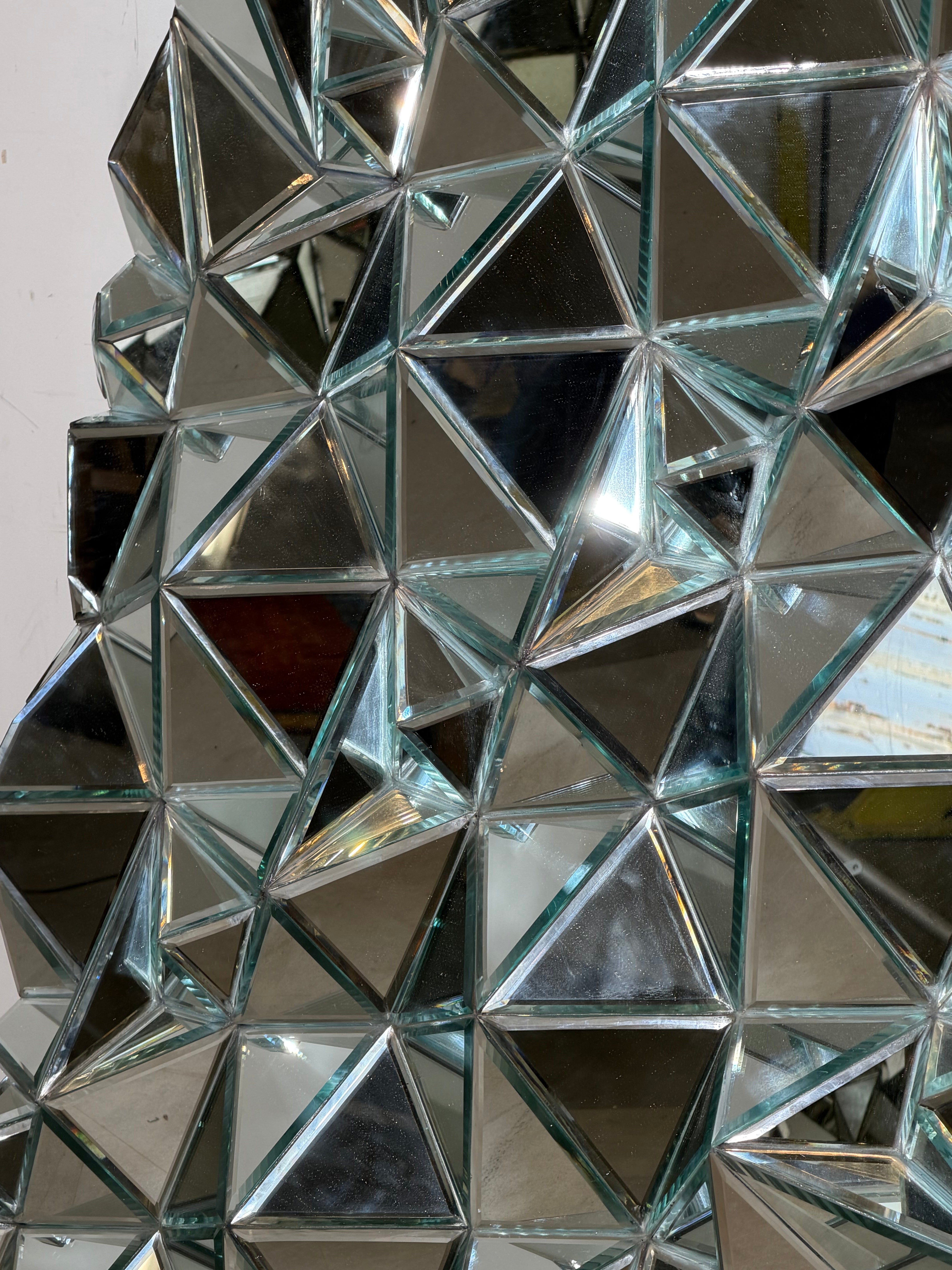 Large Sculptural Faceted Mirror Panel – Prism Wall Mirror – 145 × 125 cm