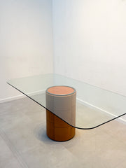 *Tobio Dining Table by Tobia & Afra Scarpa – Cognac Leather Base & Glass Top – 200 x 100 cm