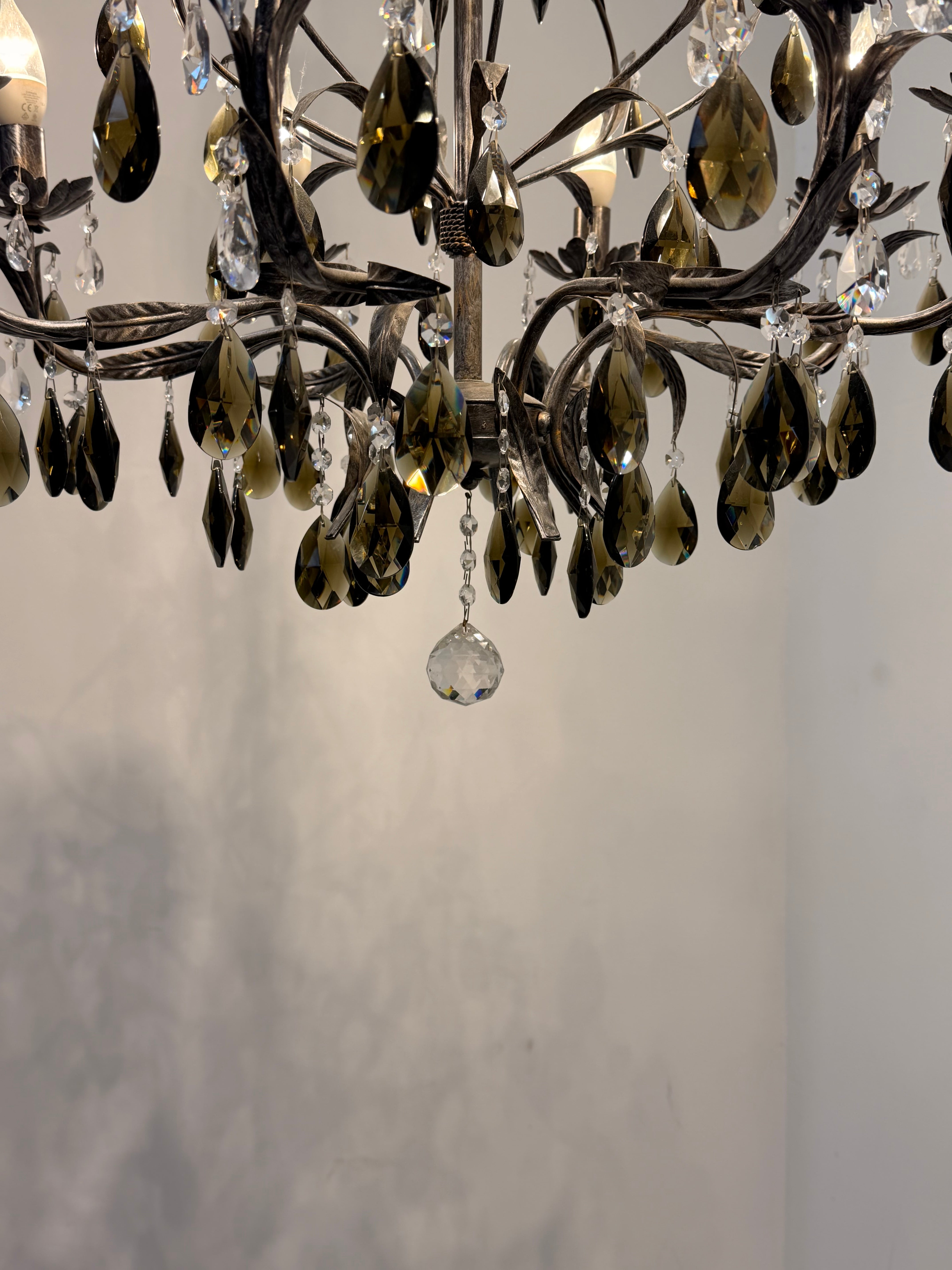 Vintage Crystal Chandelier with Smoked Glass Drops