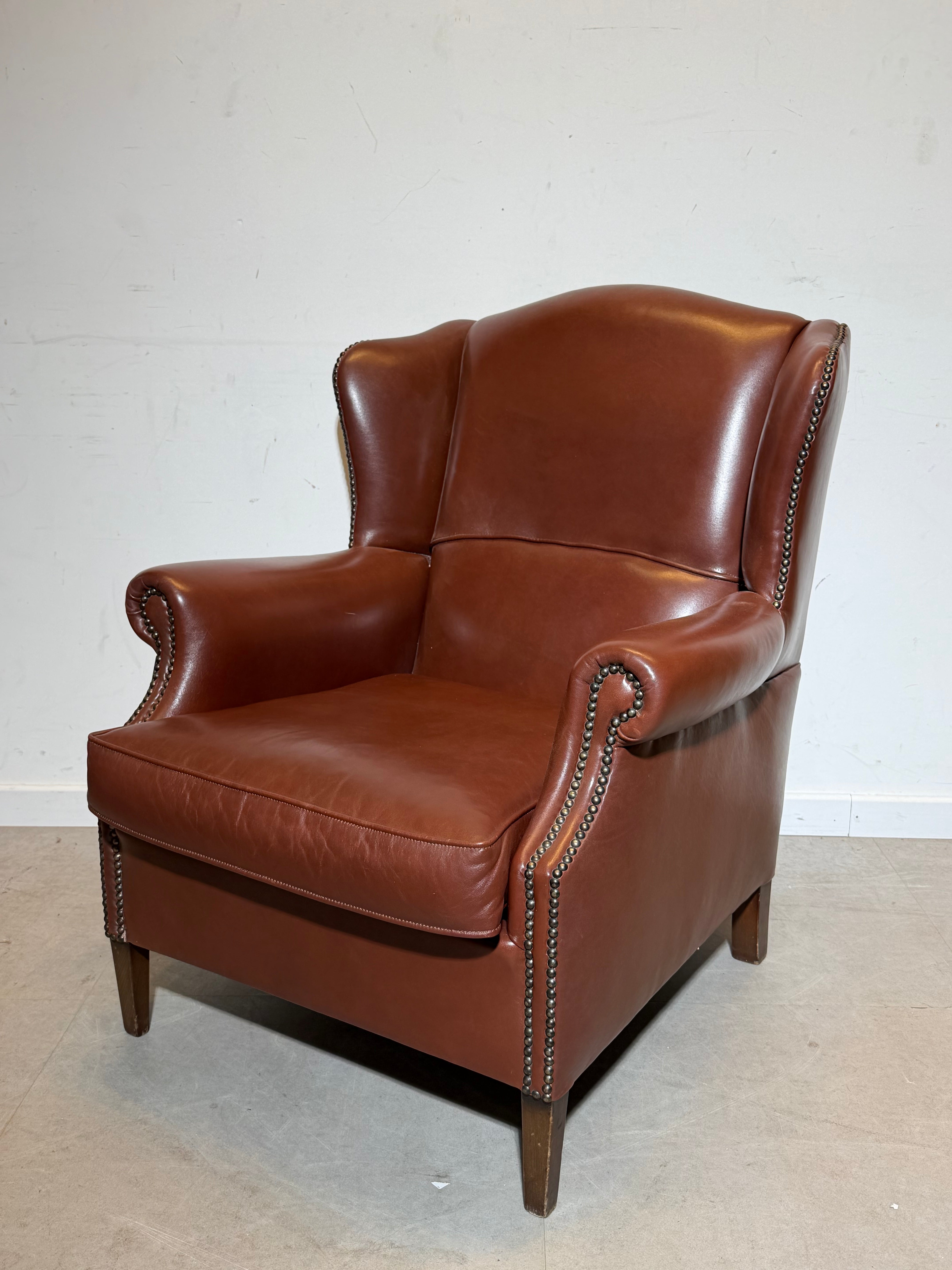Vintage Tobacco Brown Leather Wingchair