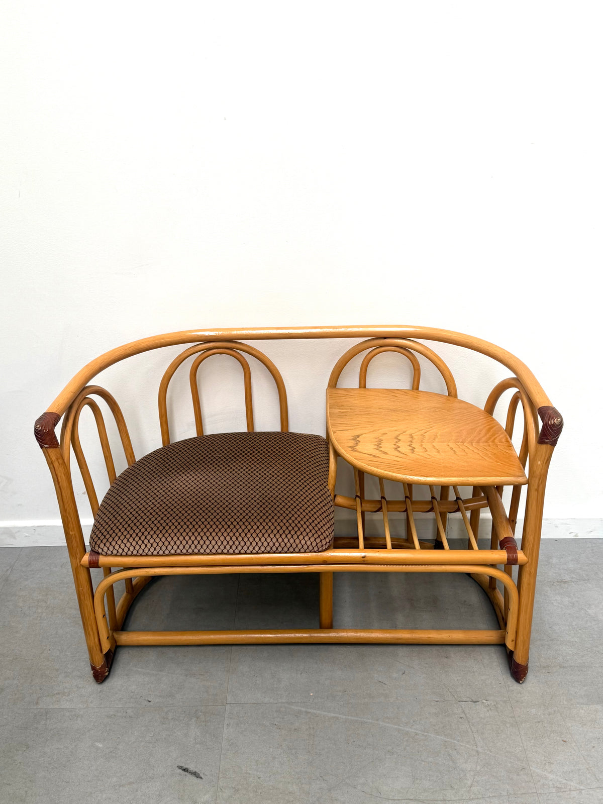 Vintage Rattan Telephone Bench with Side Table, 1970s