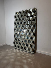 Large Geometric Faceted Mirror – Sculptural Cube Prism Mirror – 150 × 92 cm