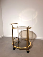 Vintage Hollywood Regency Brass Bar Cart / Drinks Trolley