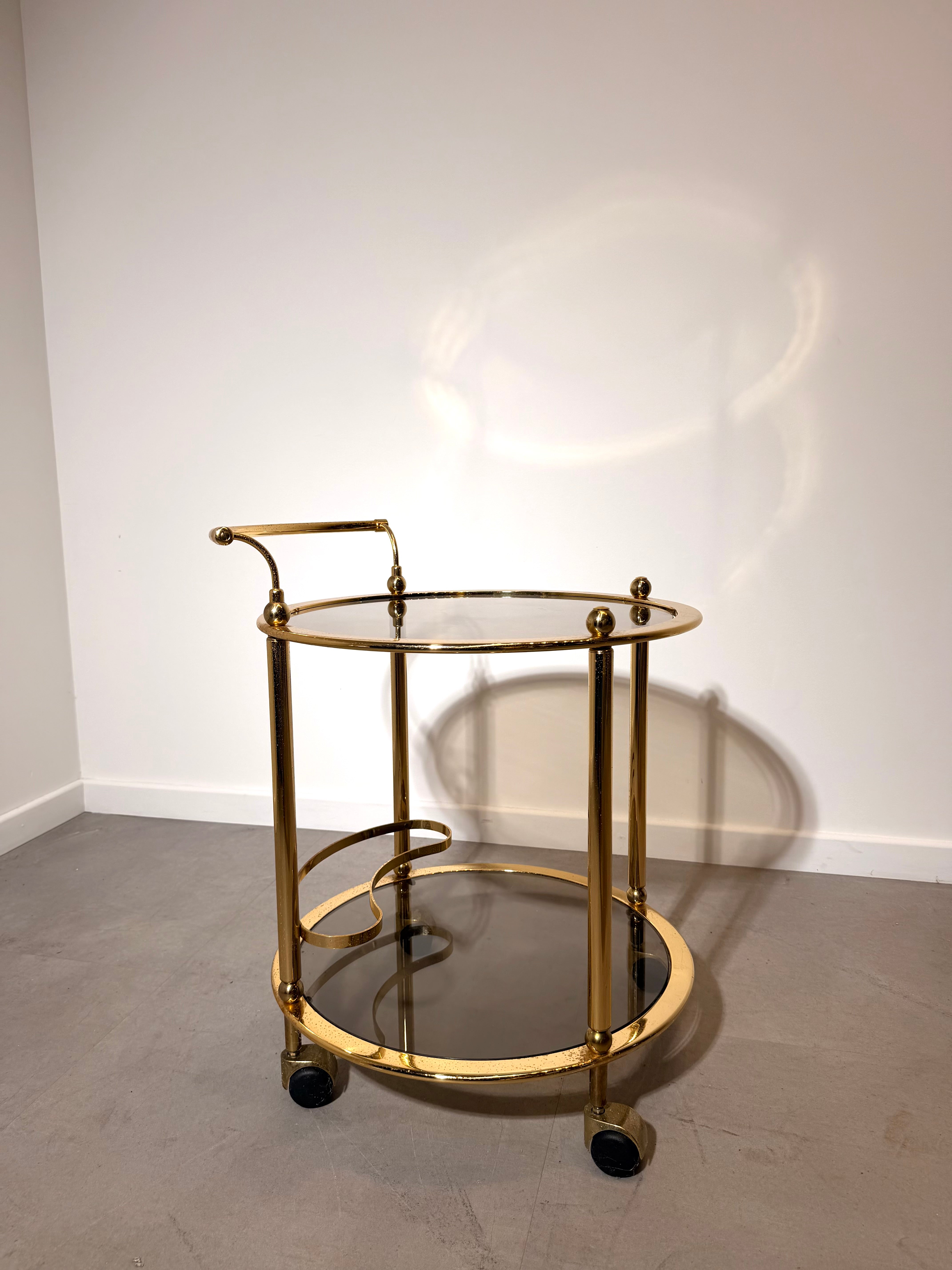Vintage Hollywood Regency Brass Bar Cart / Drinks Trolley