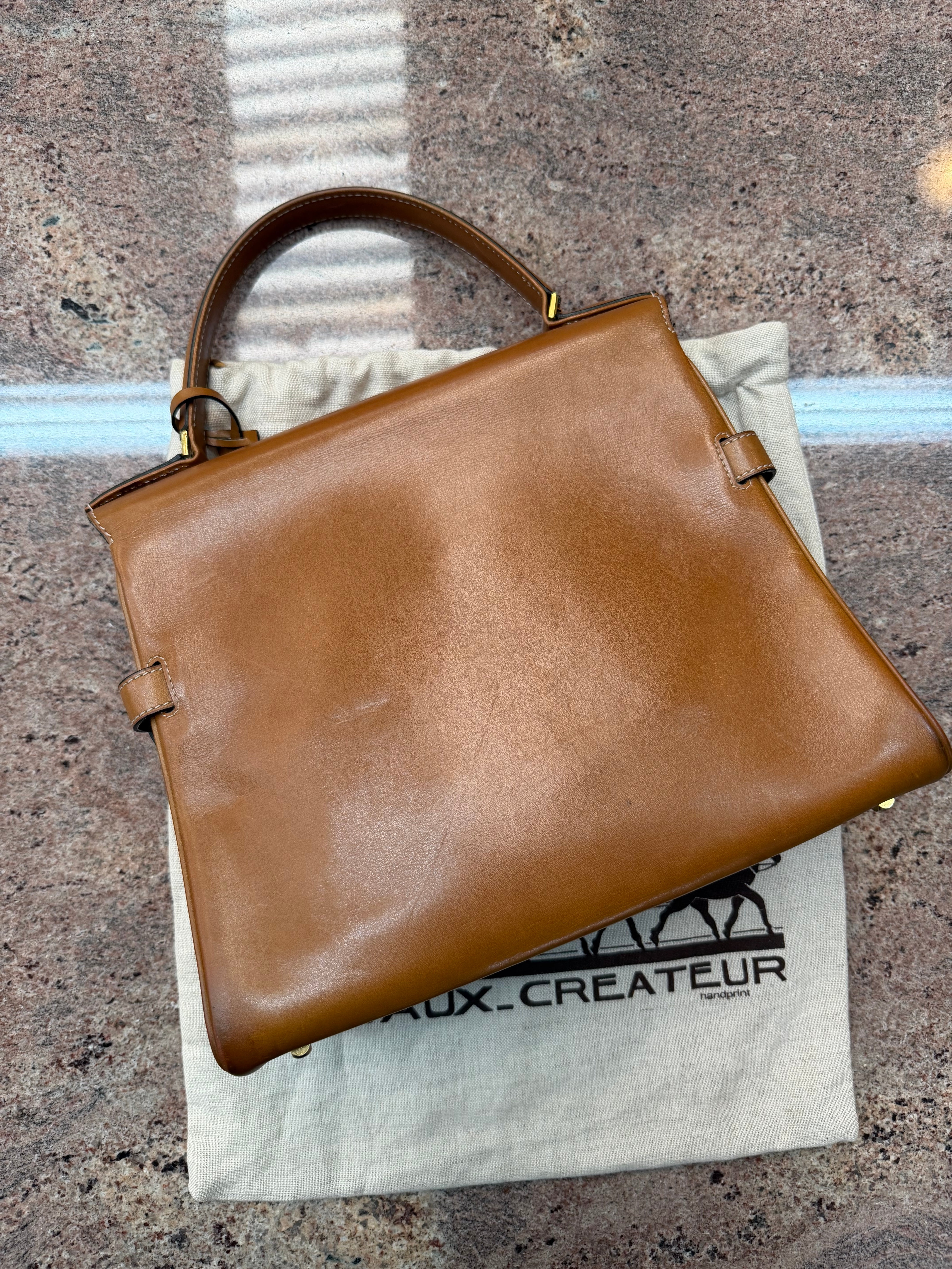 Vintage Delvaux Tempete MM Handbag – Cognac Leather – With Mirror & Original Dustbag