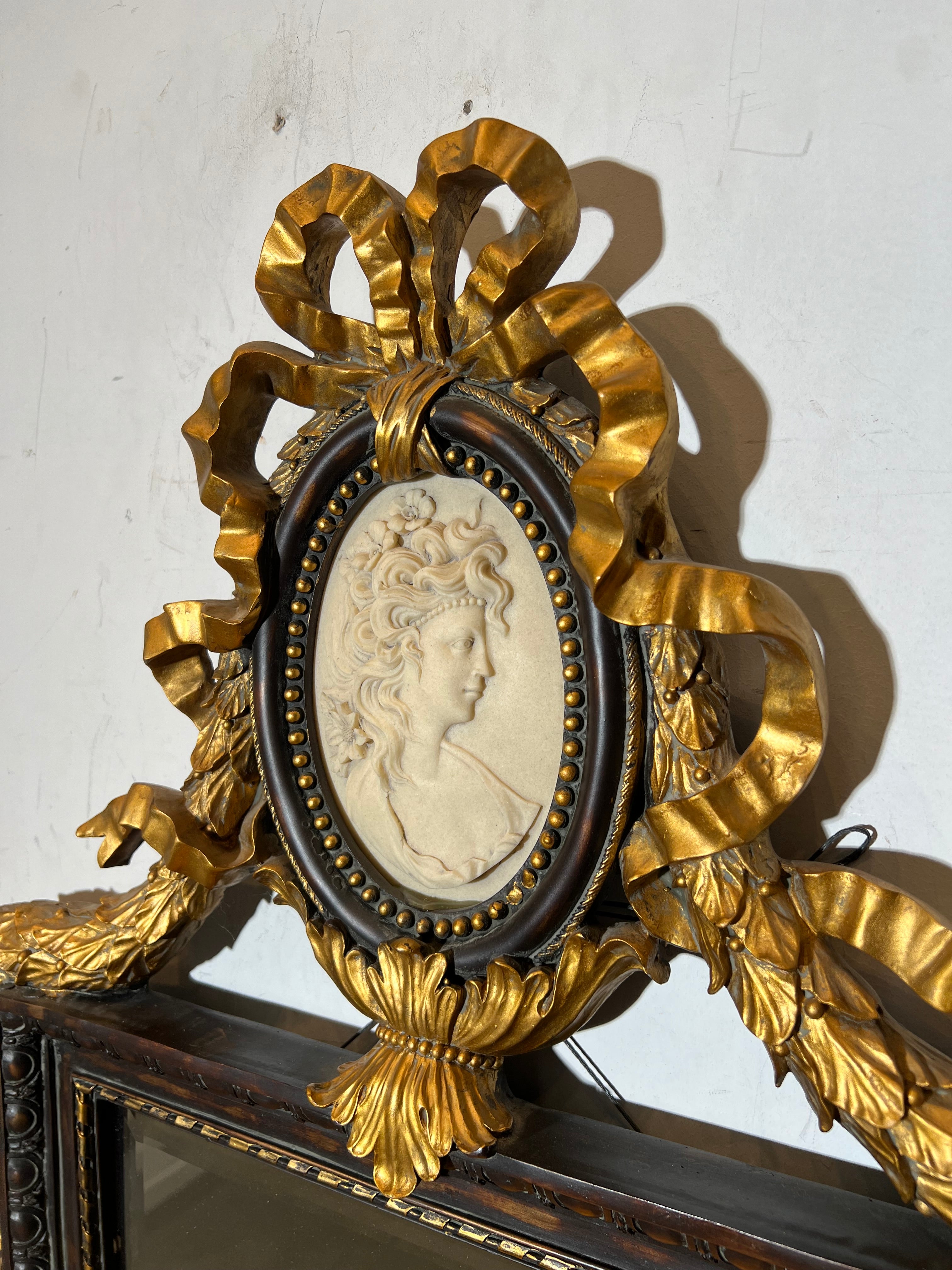 Louis XVI Style Giltwood Console Table with Mirror & Cameo Crest