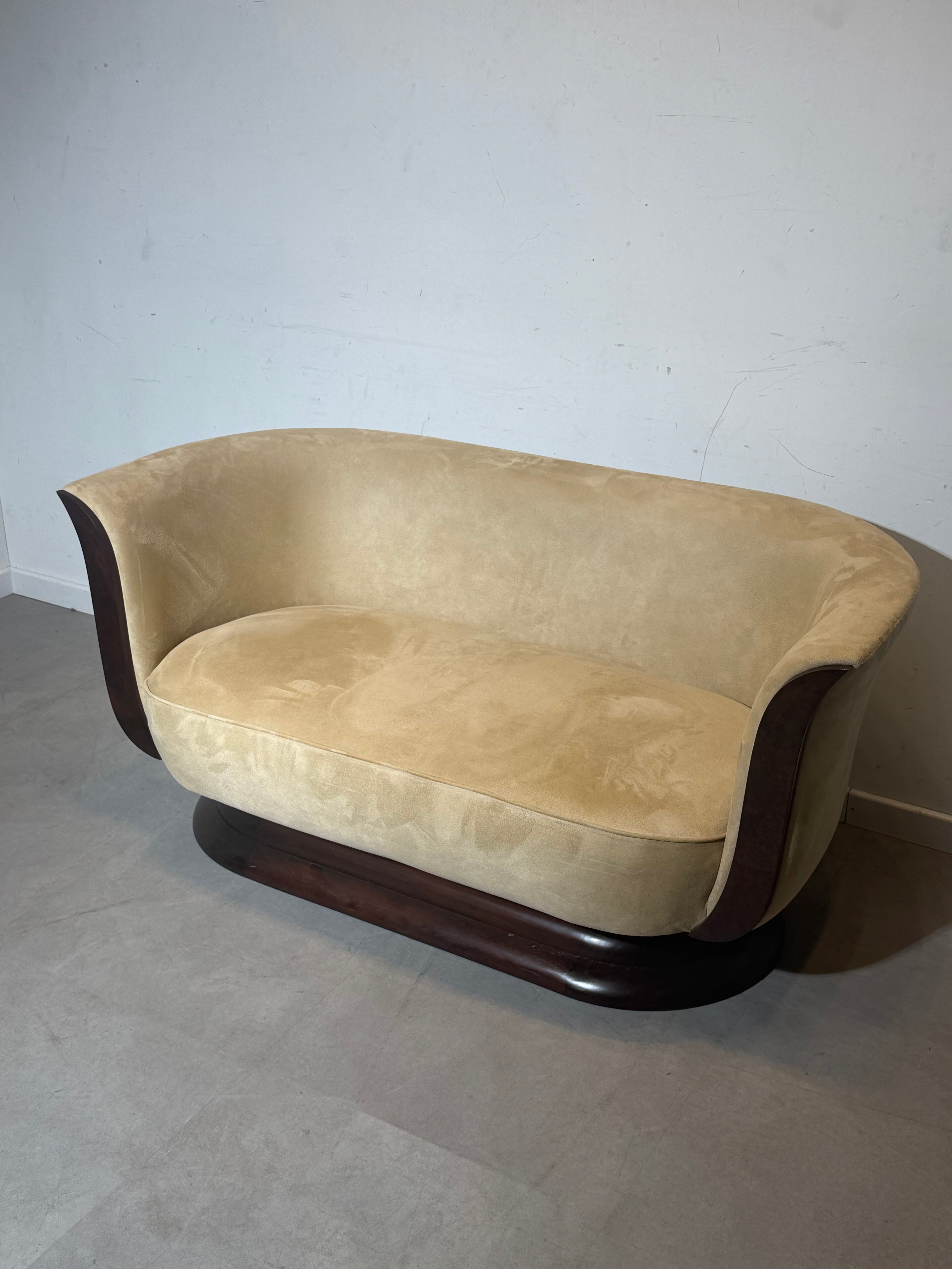 Art Deco Tulip Two-Seater Sofa – Hotel Le Malandre – Freshly Upholstered