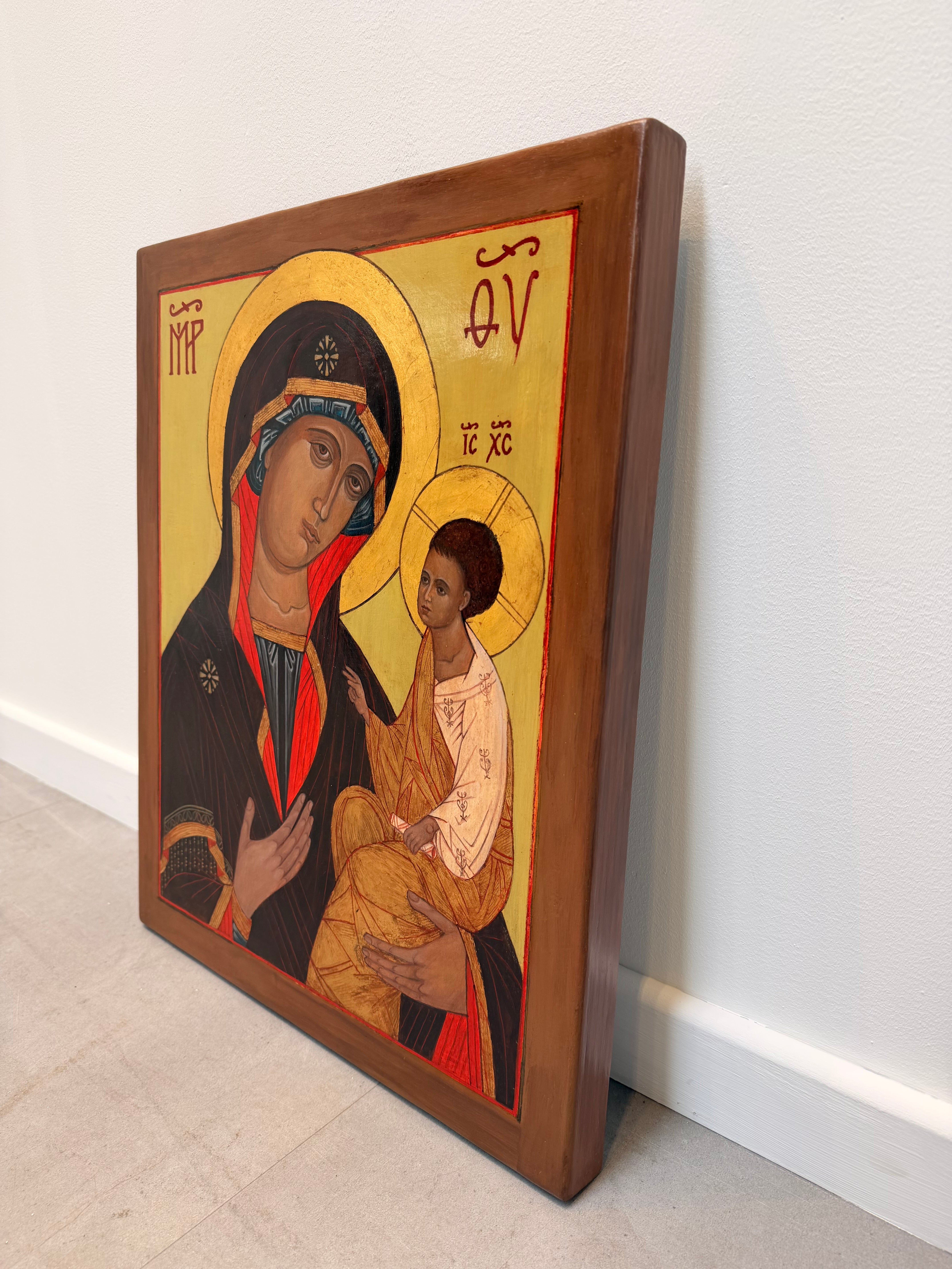 Hand-Painted Orthodox Icon of the Virgin Hodegetria – Ella Lenaerts Nicolai, 1997
