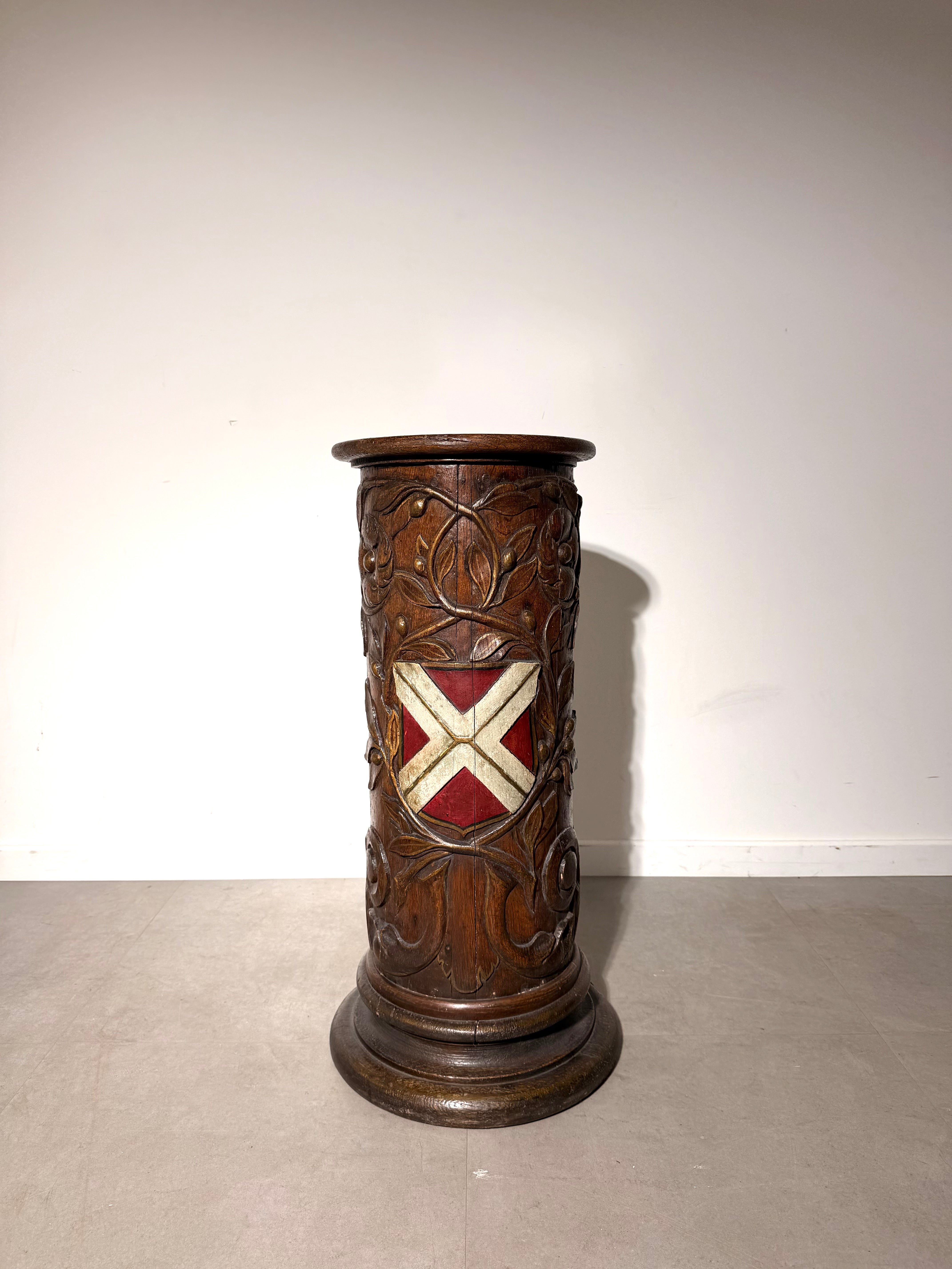 18th Century Carved Oak Heraldic Pedestal