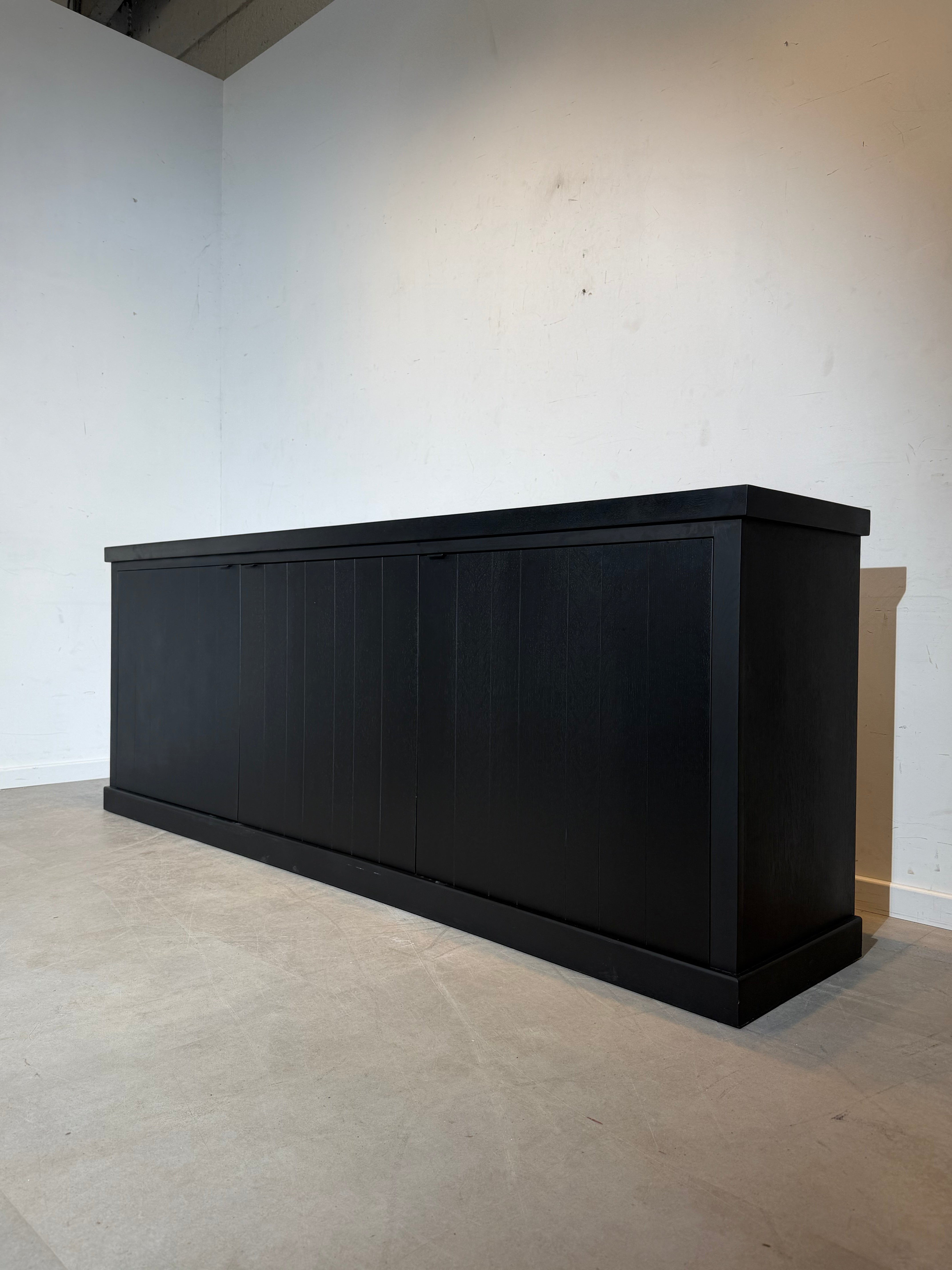 Black Wooden Sideboard XL – 238 cm | Modern Minimal Cabinet with Panel Doors