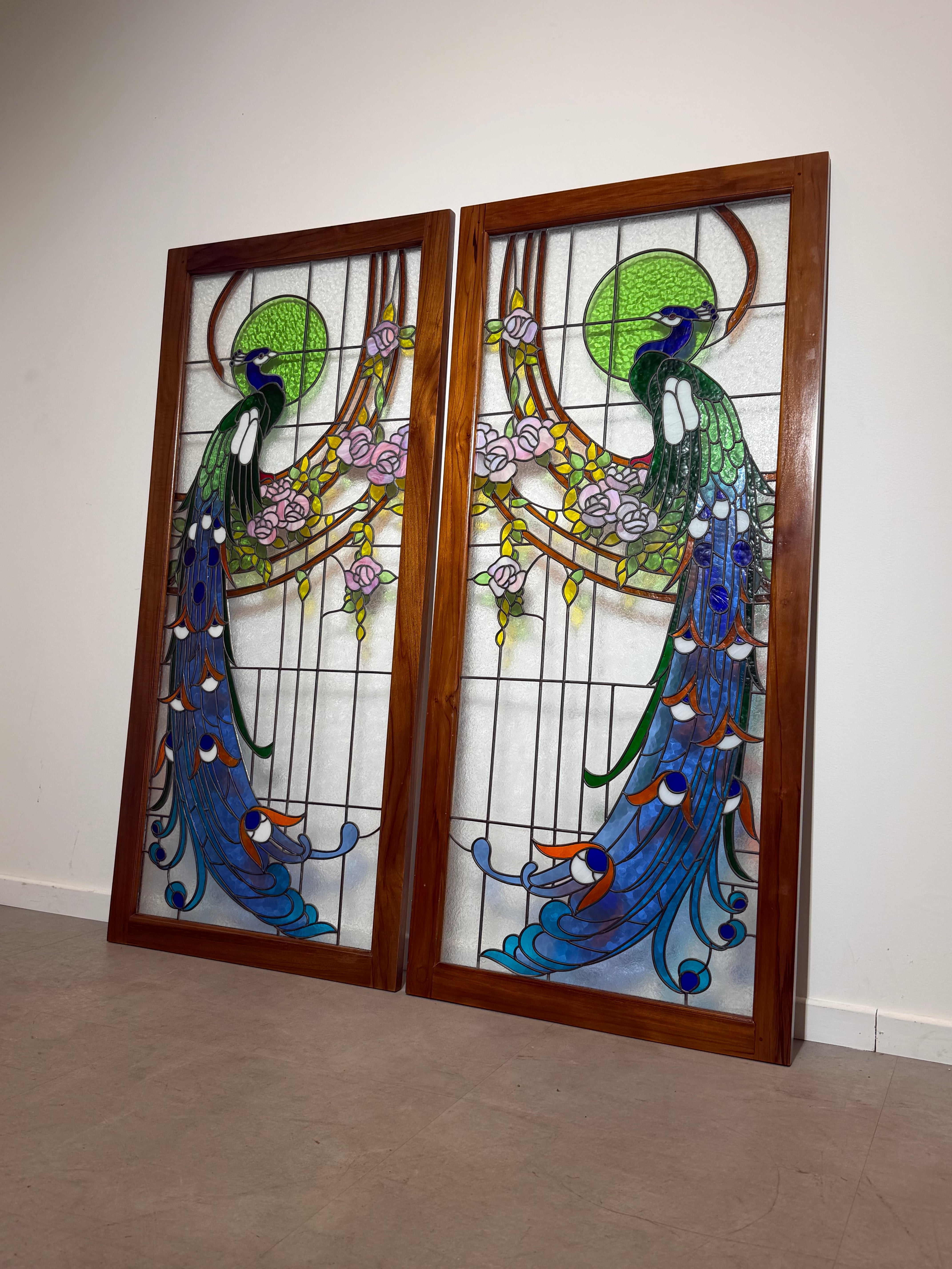 Vintage Stained Glass Peacock Window Panel – Price per Piece