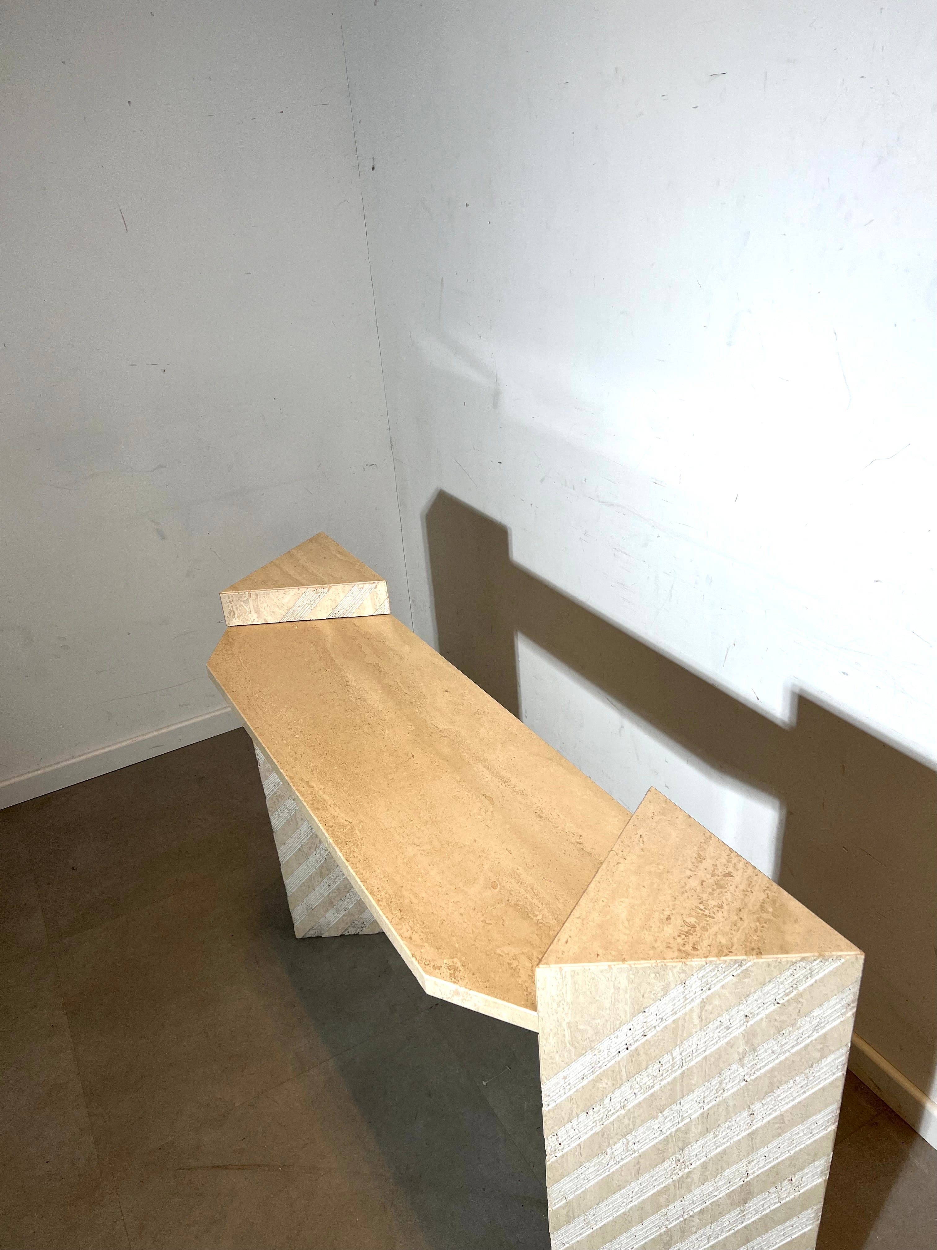 Postmodern travertine console table